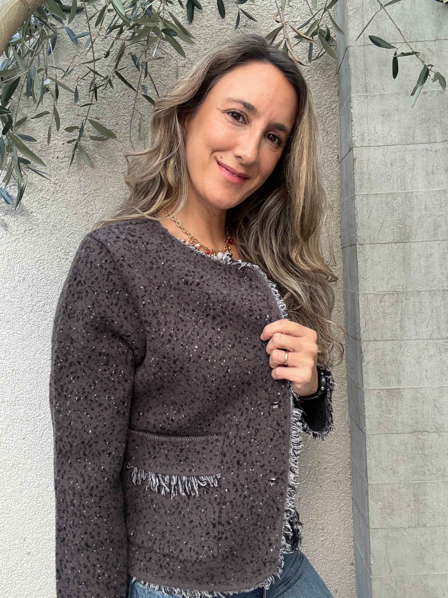 Chaqueta jaspeada gris claro