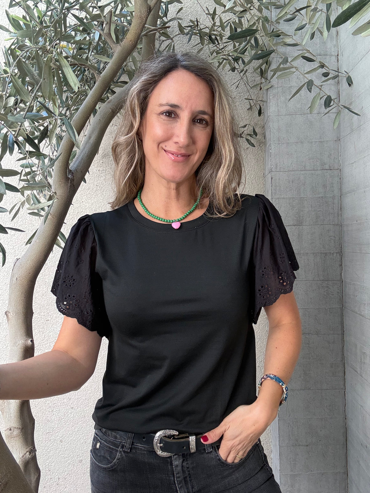 Polera Alicante broderie negra
