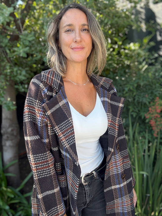 Chaqueta escocesa café