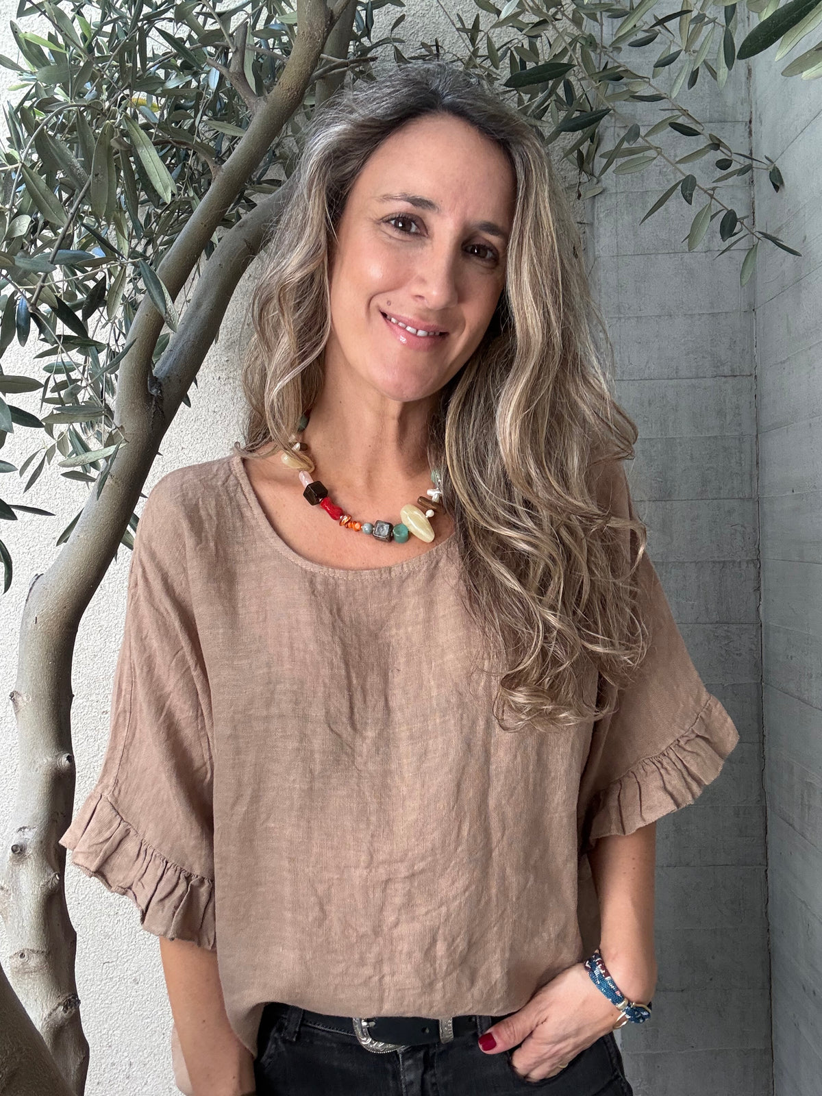 Blusa lino Salamanca café