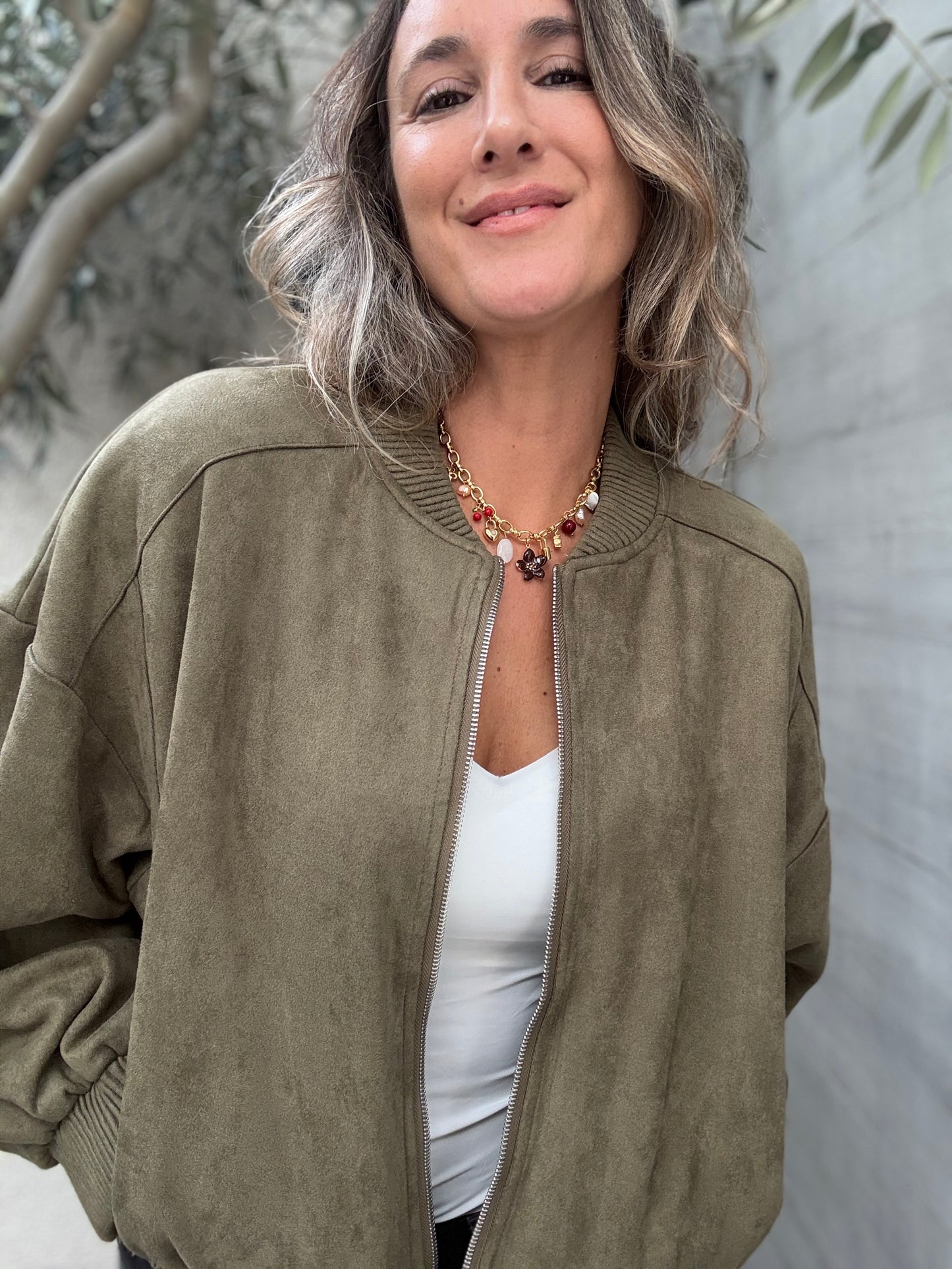 Bomber gamuza verde