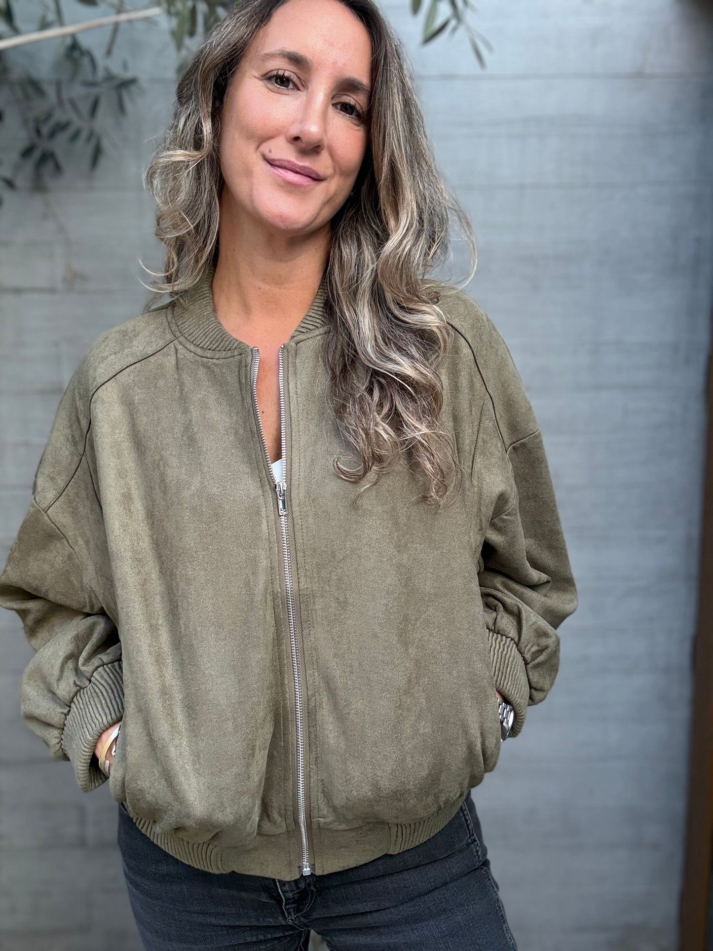 Bomber gamuza verde