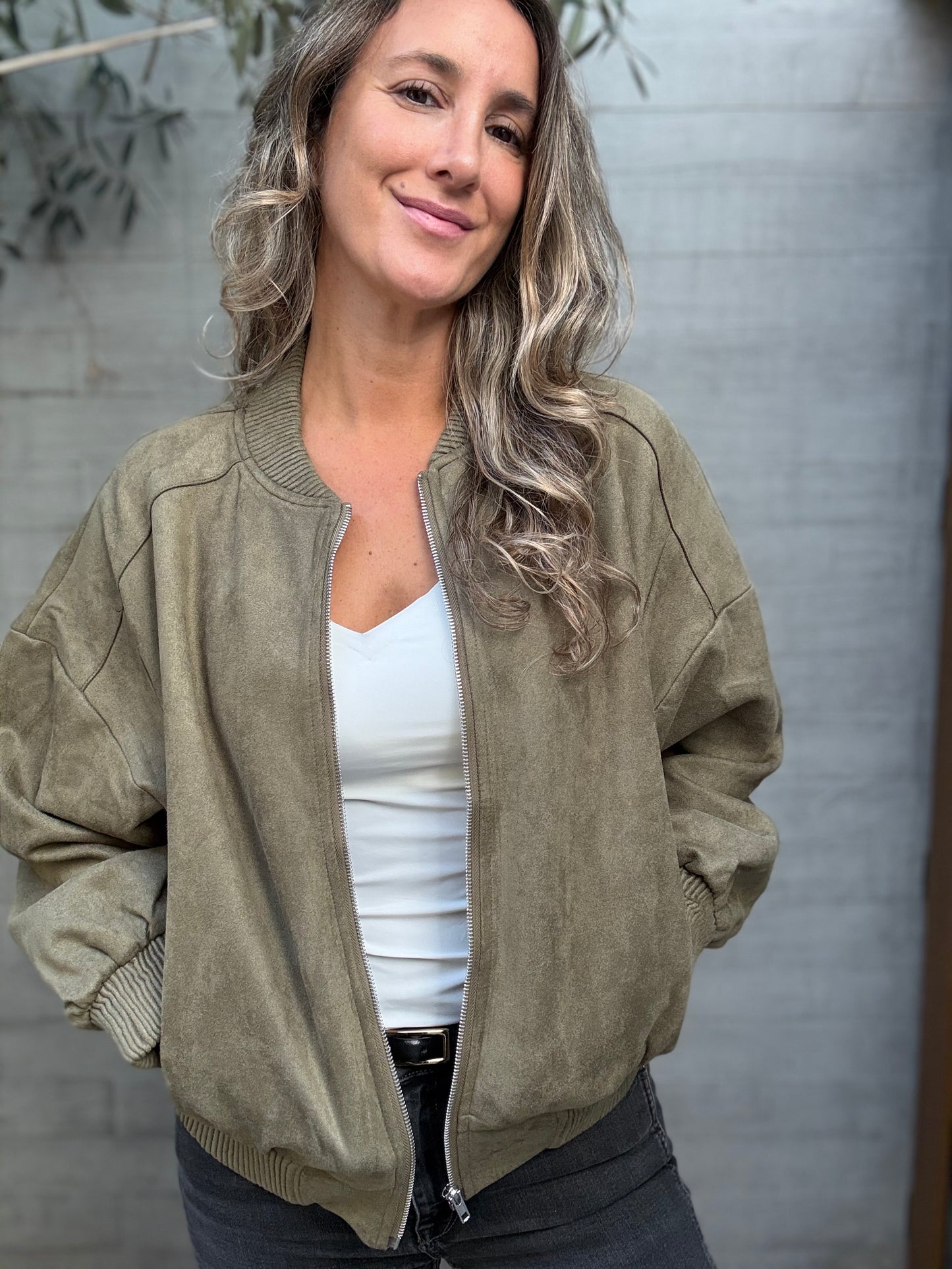Bomber gamuza verde