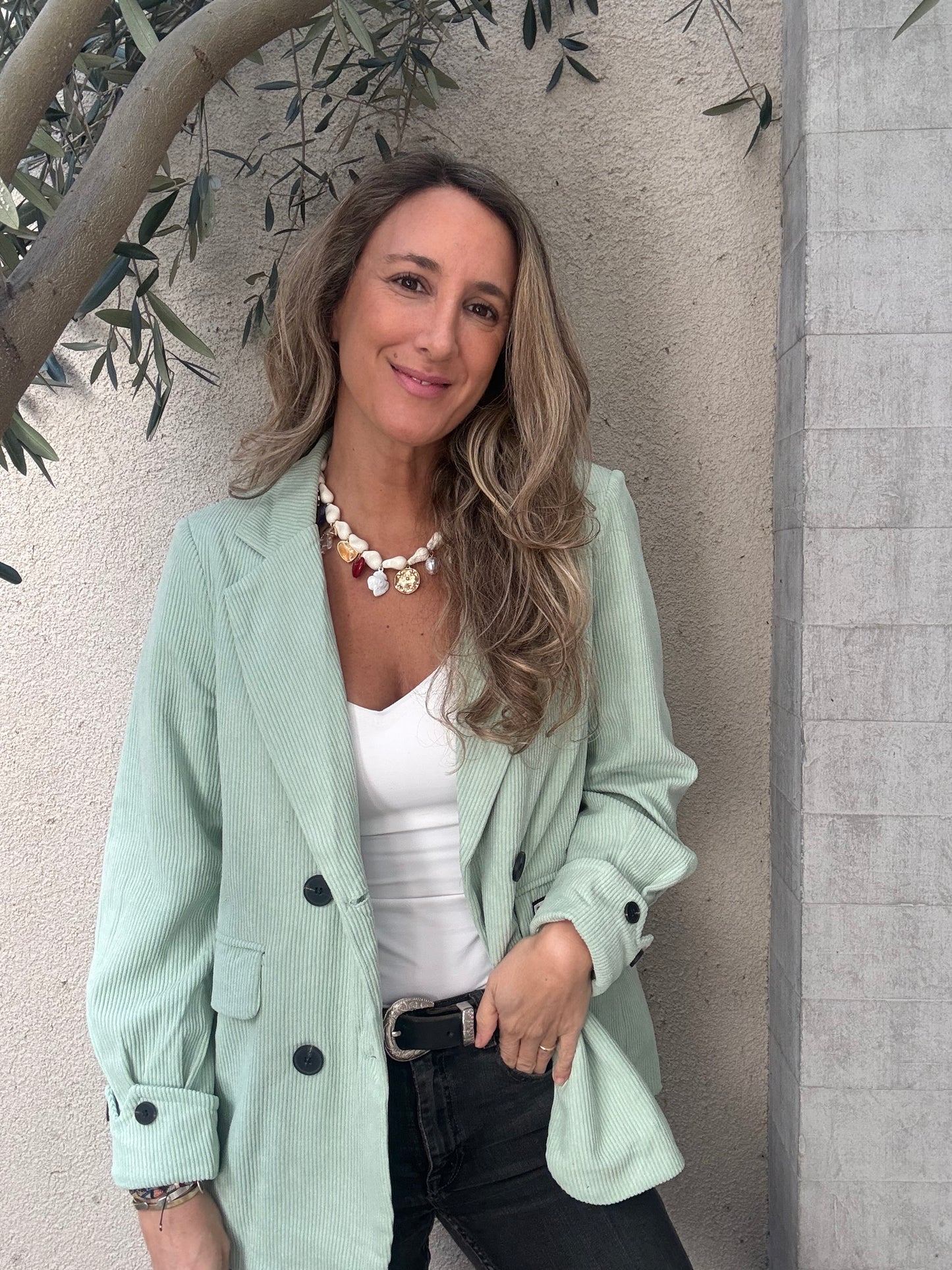Blazer cotele verde agua