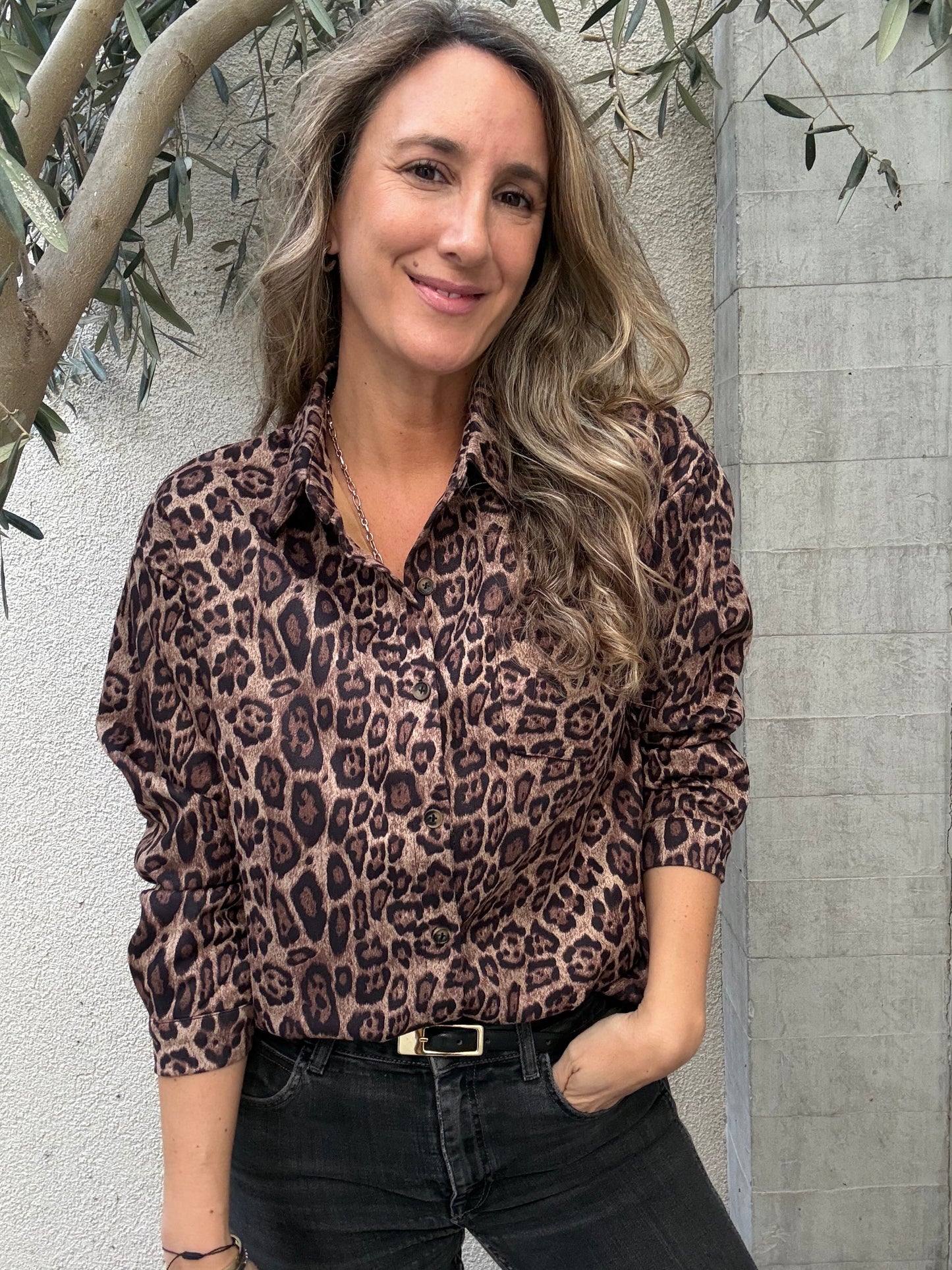 Blusa suede print camel