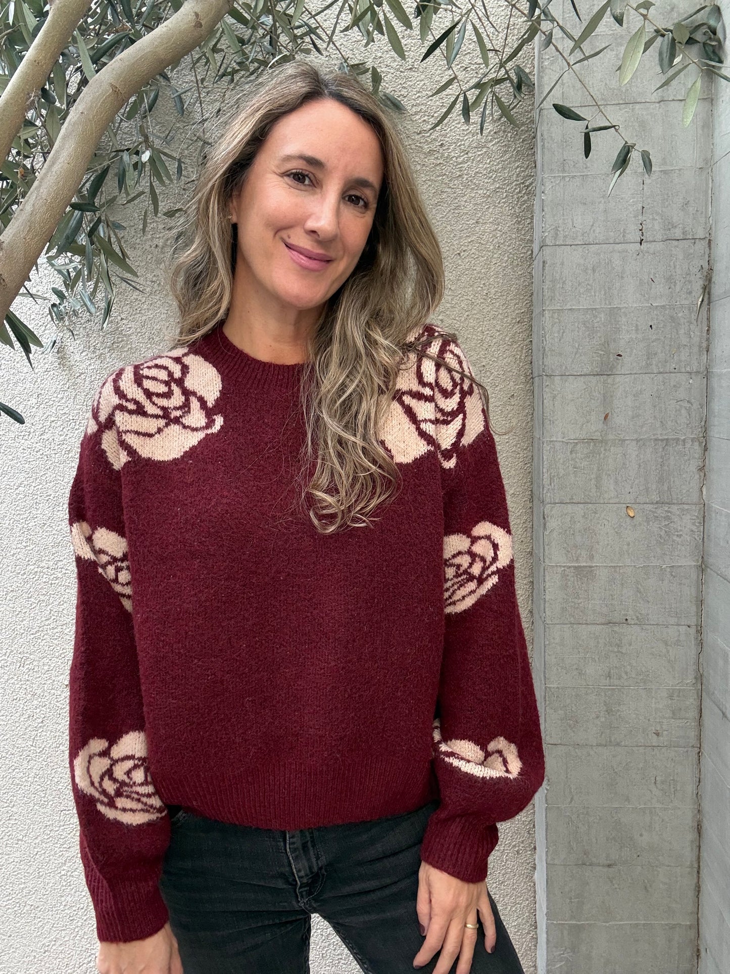 Sweater Flor Burdeo