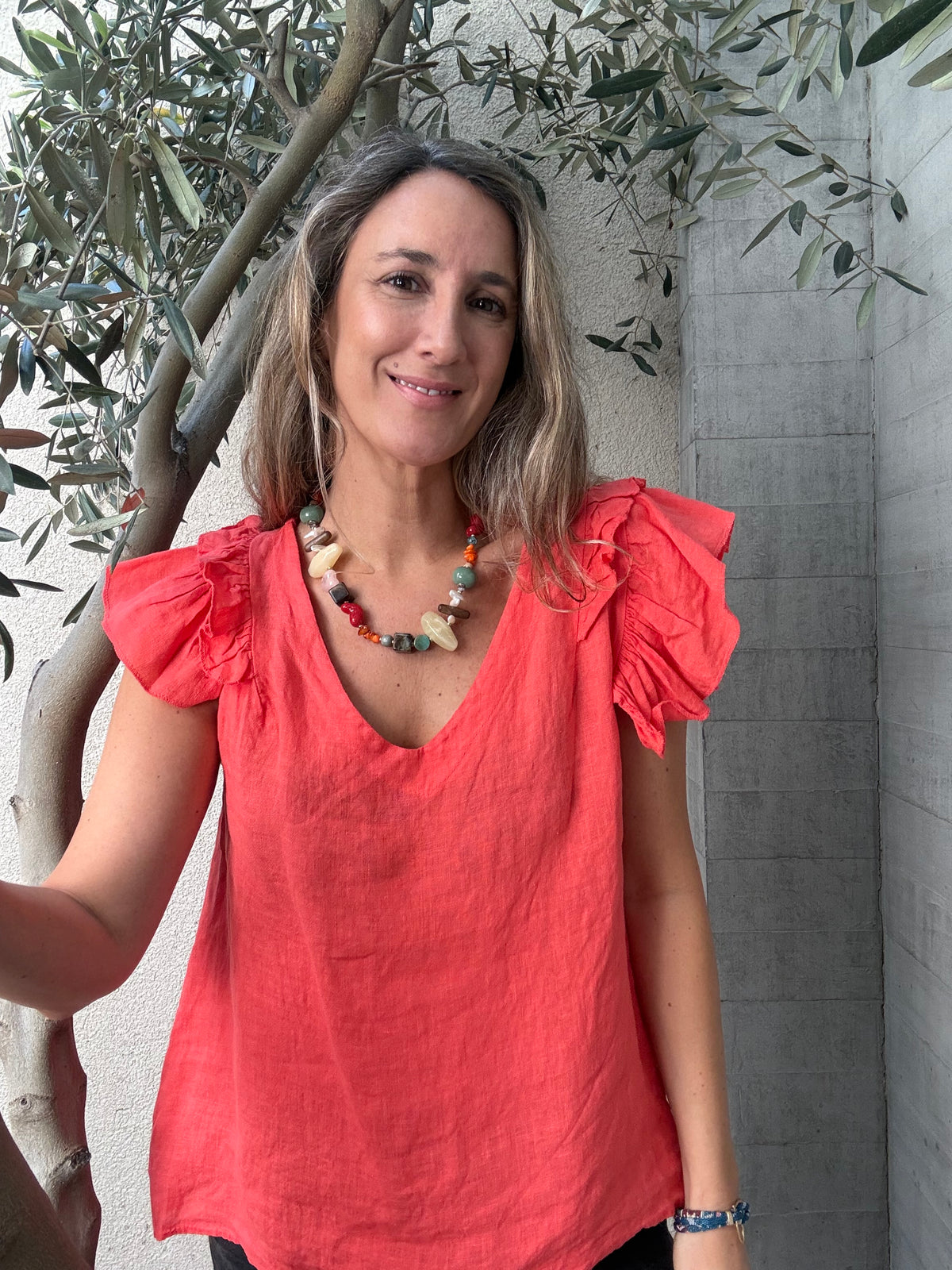 Blusa lino gallega coral