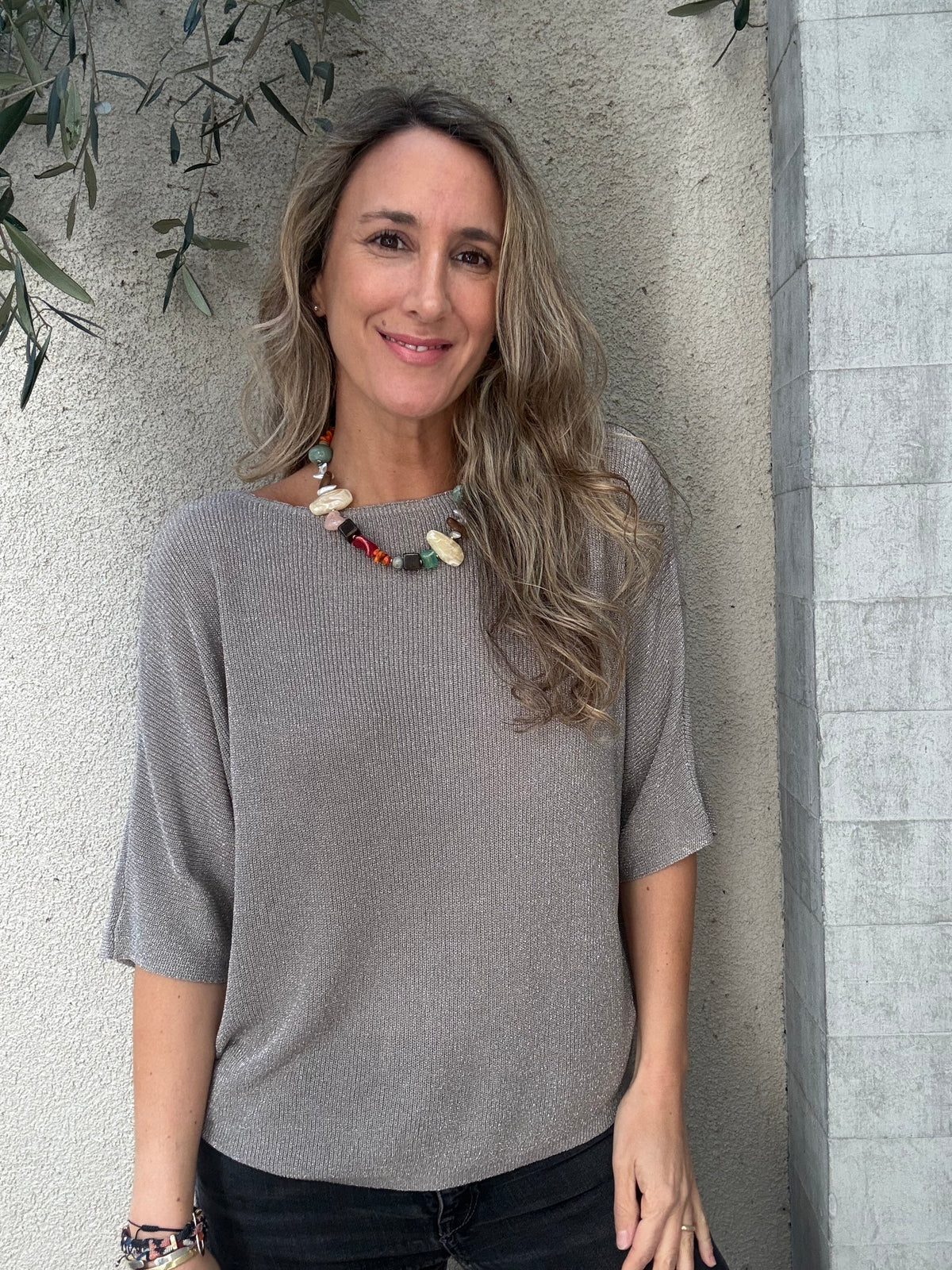 Chalequito lurex hilo taupe