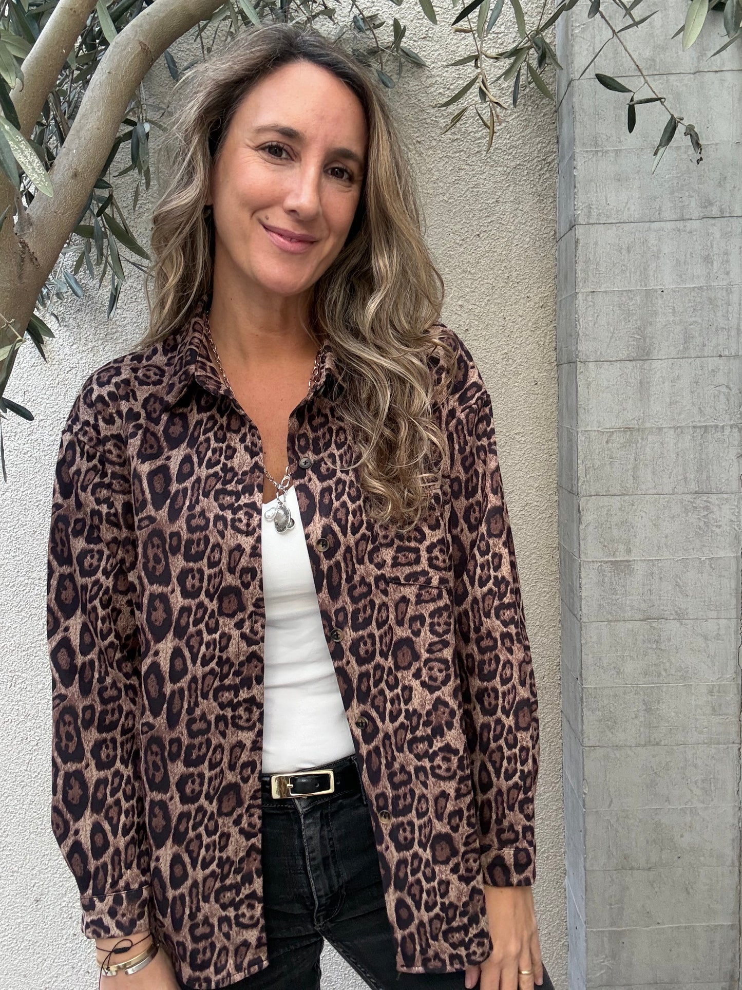 Blusa suede print camel