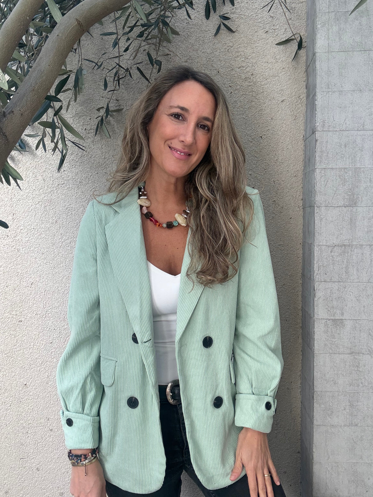 Blazer cotele verde agua