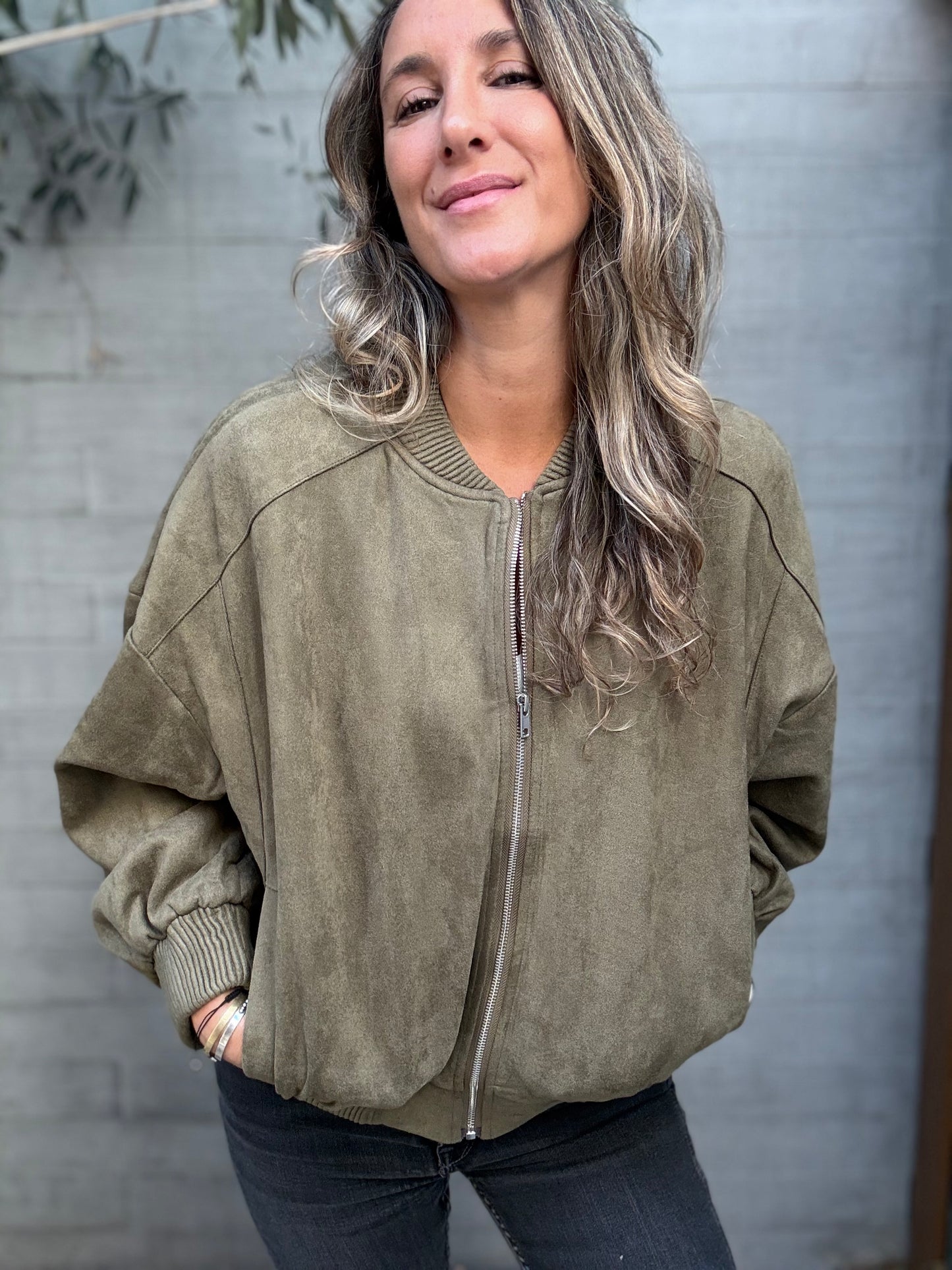 Bomber gamuza verde