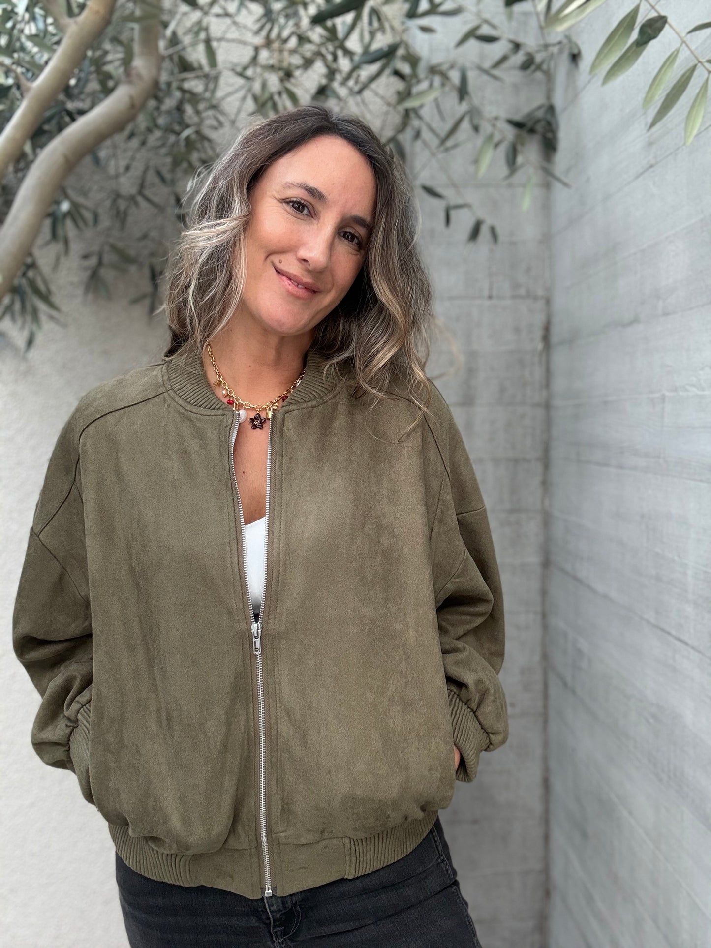 Bomber gamuza verde
