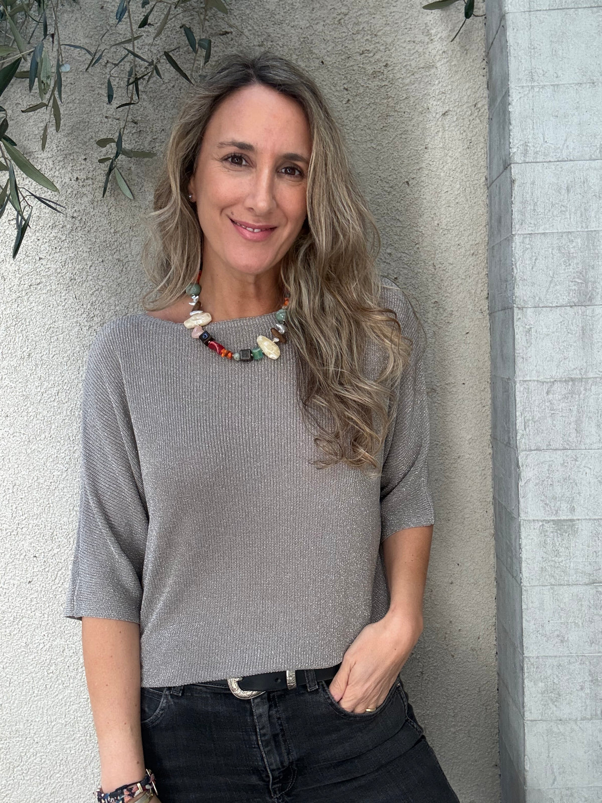 Chalequito lurex hilo taupe