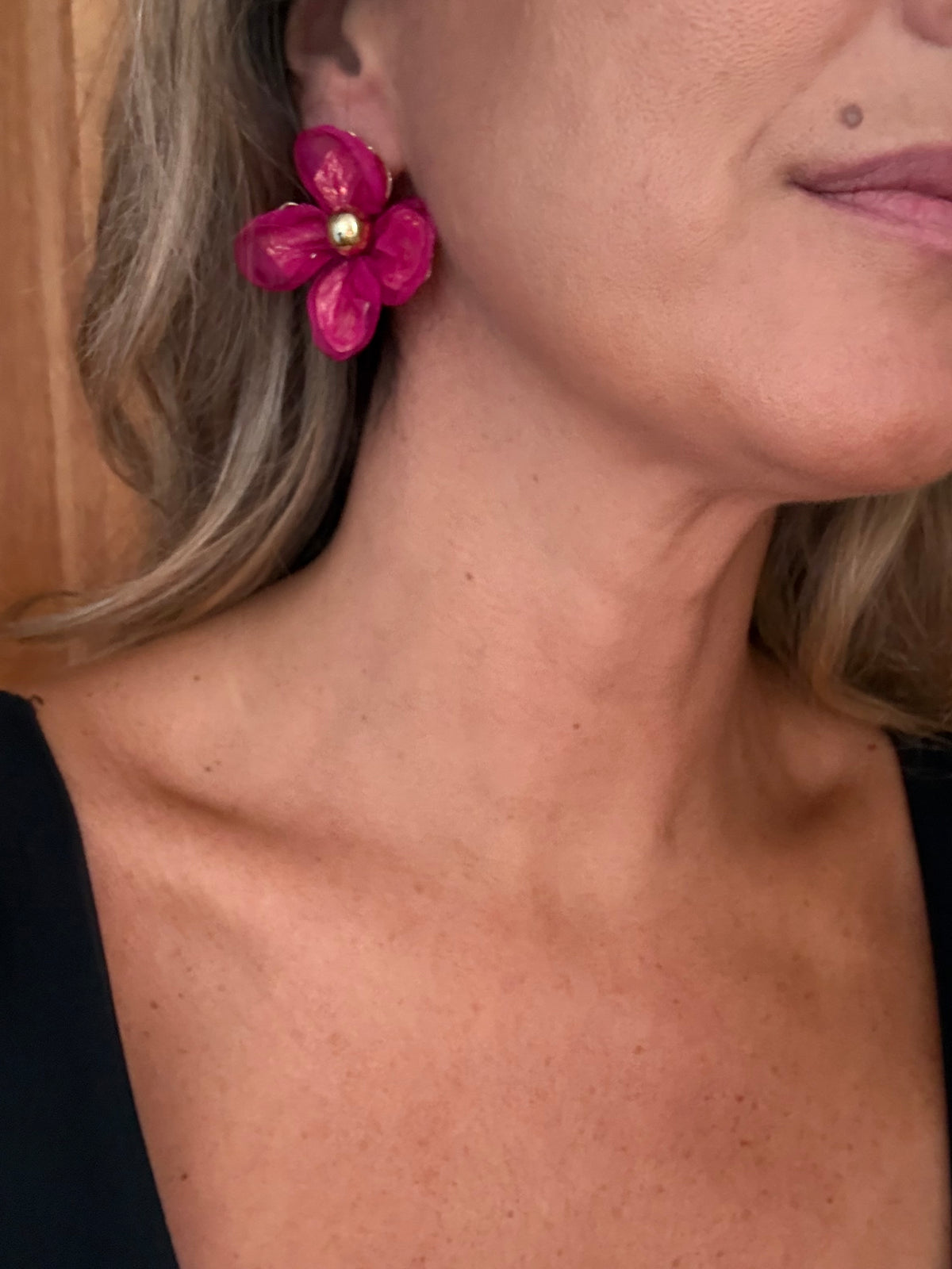 Aros Super flores fucsia