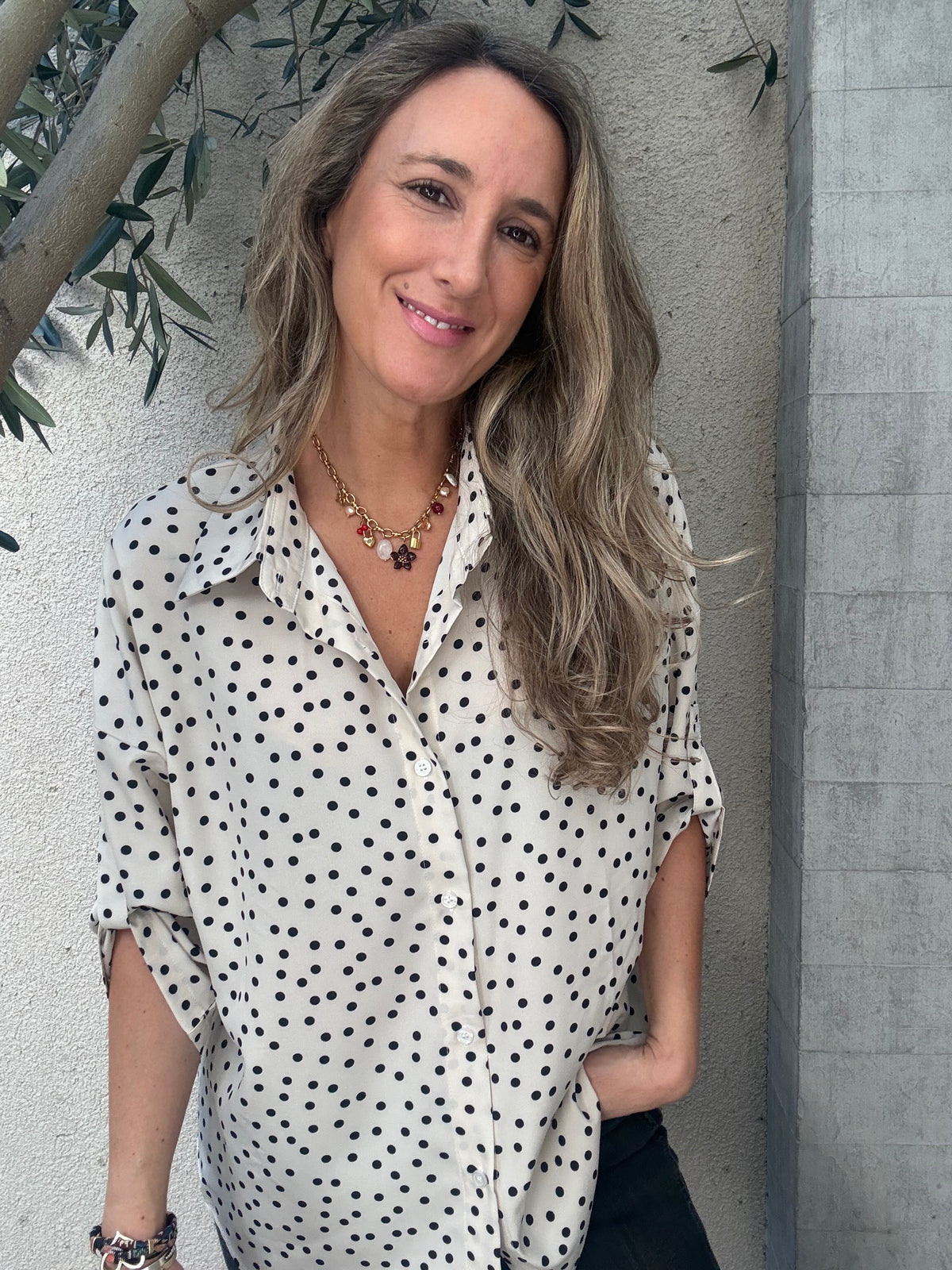 Blusa new lunares beige