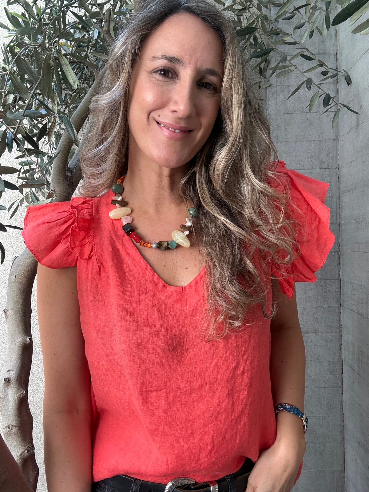 Blusa lino gallega coral