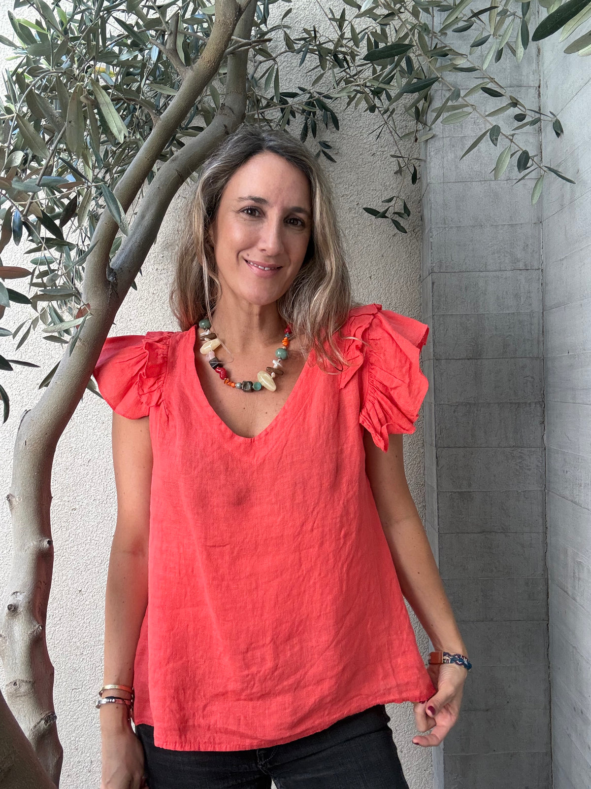 Blusa lino gallega coral