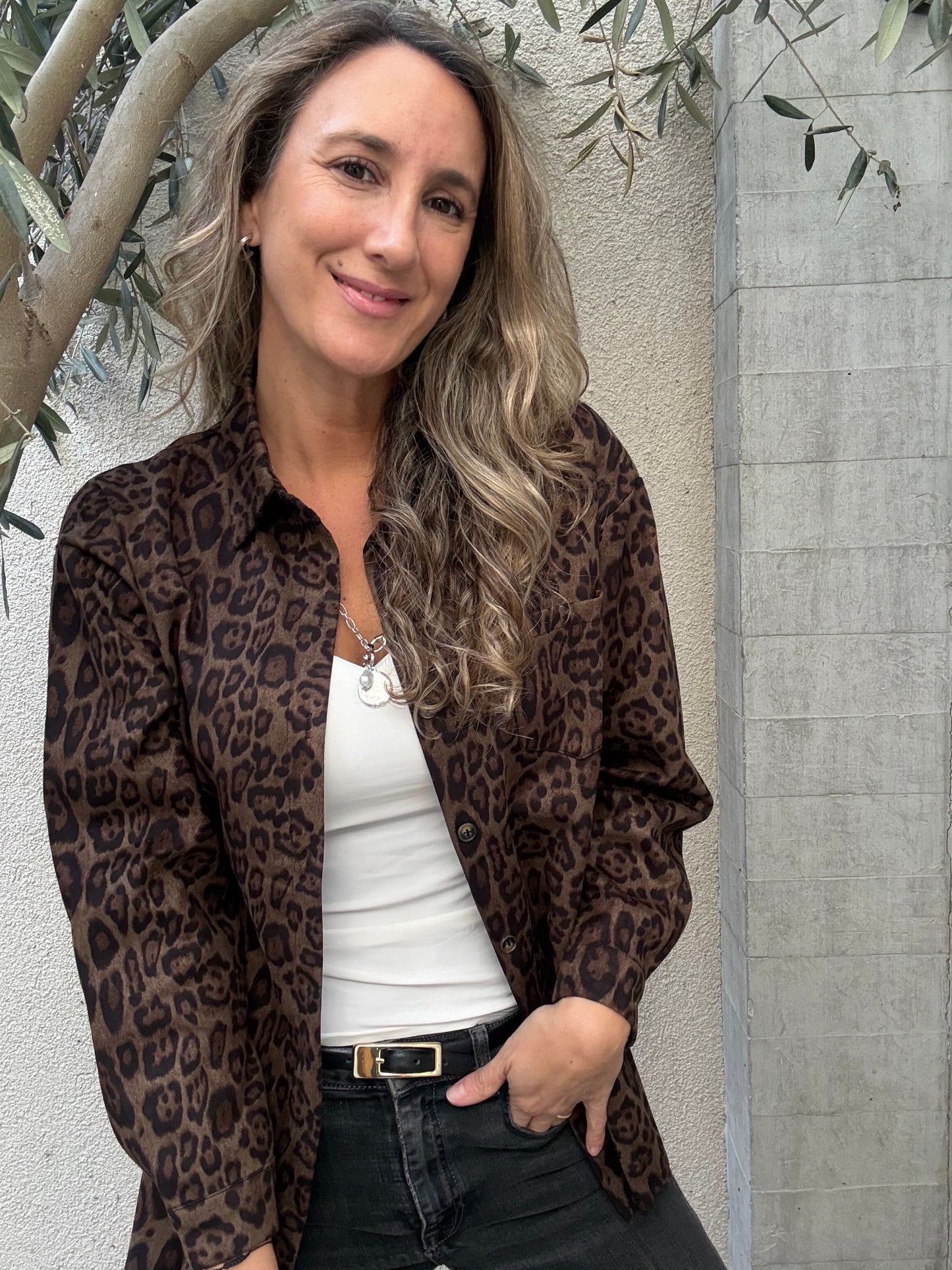Blusa suede print camel verdoso