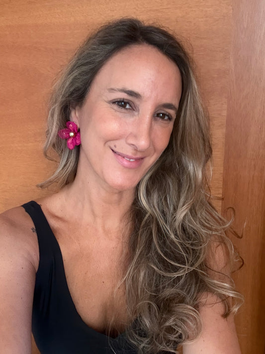 Aros Super flores fucsia