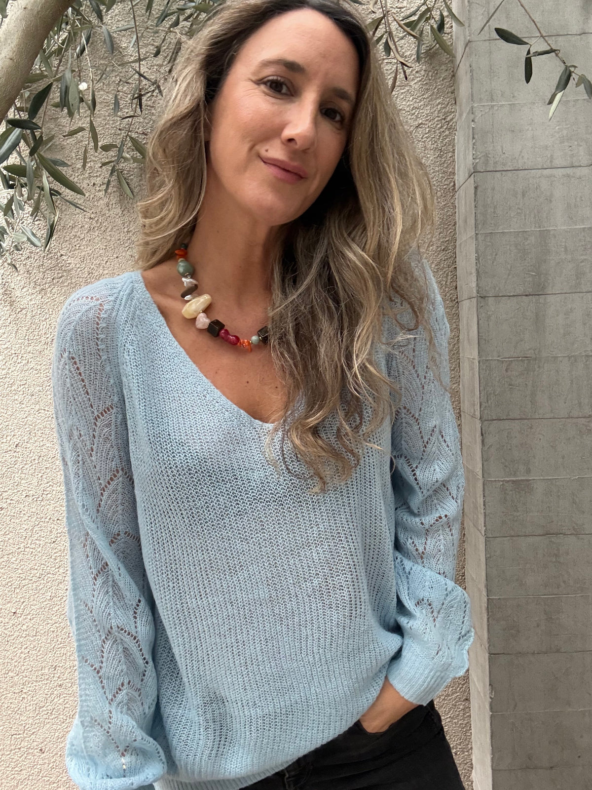 Chaleco natural celeste