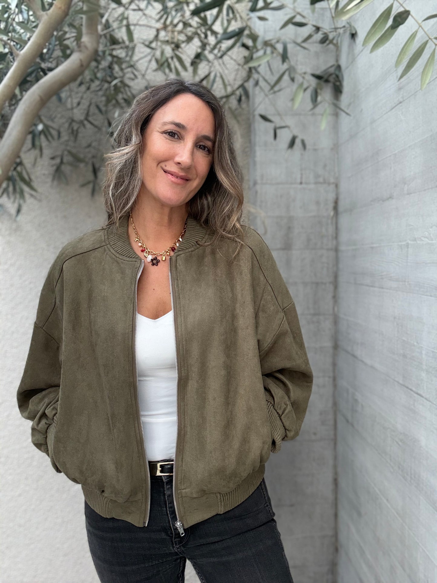 Bomber gamuza verde