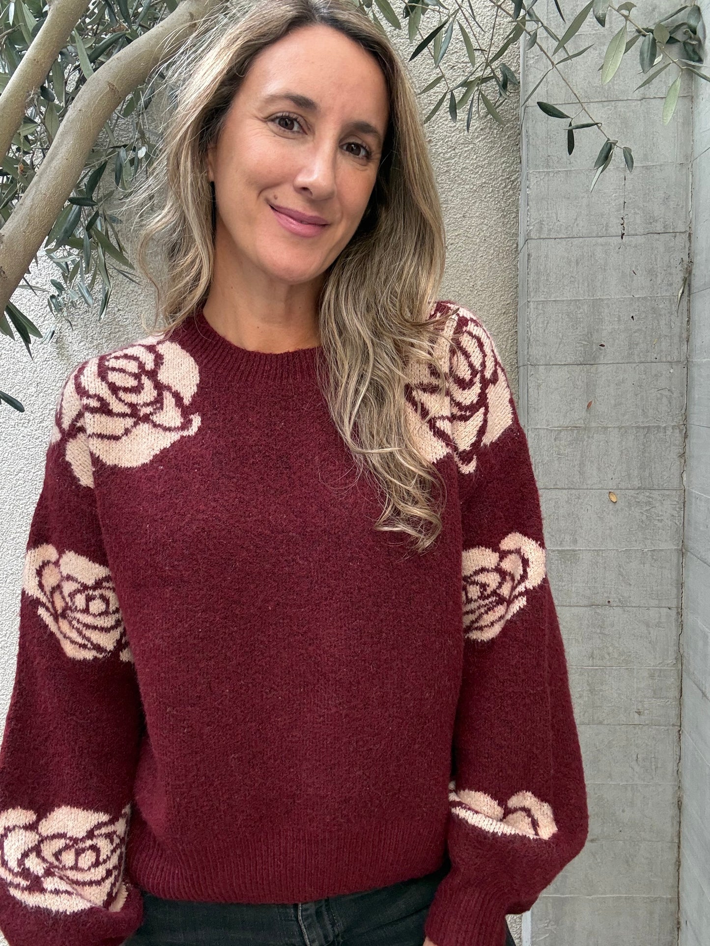 Sweater Flor Burdeo