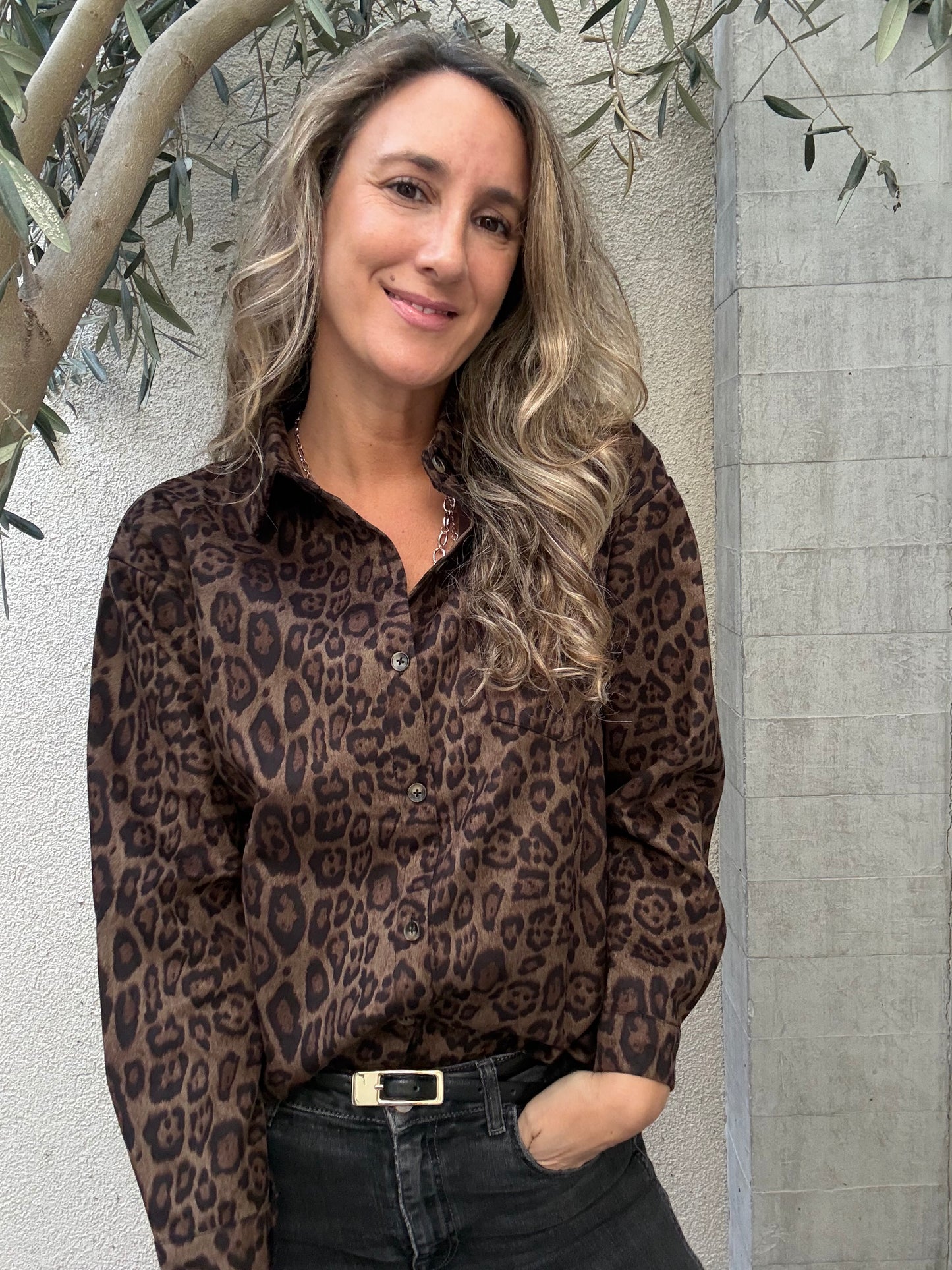 Blusa suede print camel verdoso