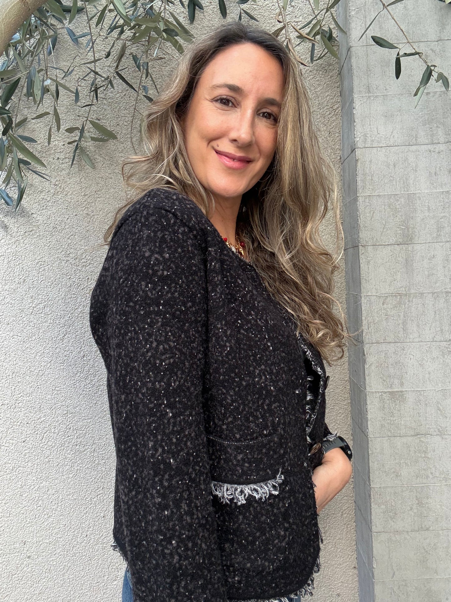 Chaqueta jaspeada gris oscuro