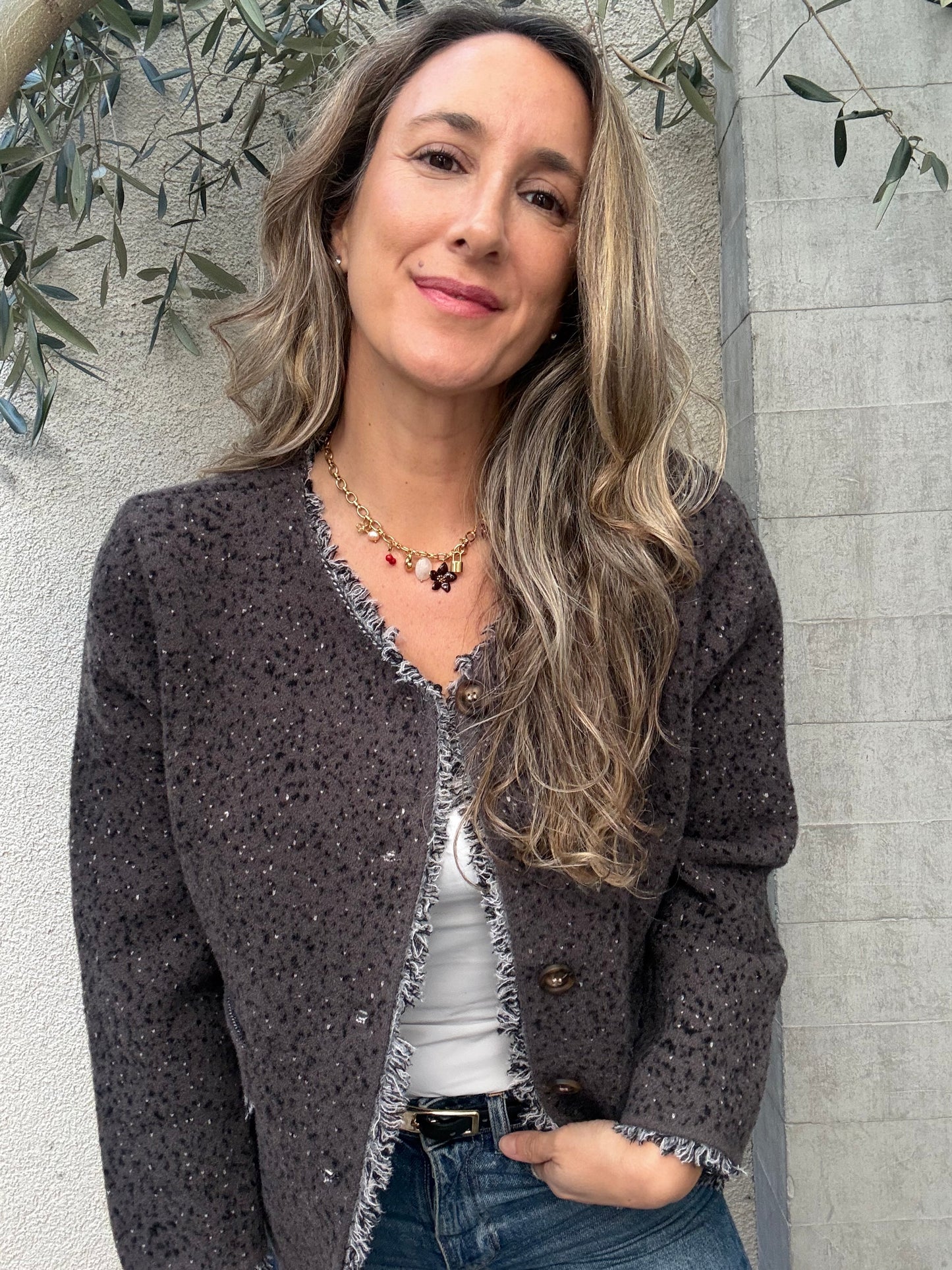 Chaqueta jaspeada gris claro