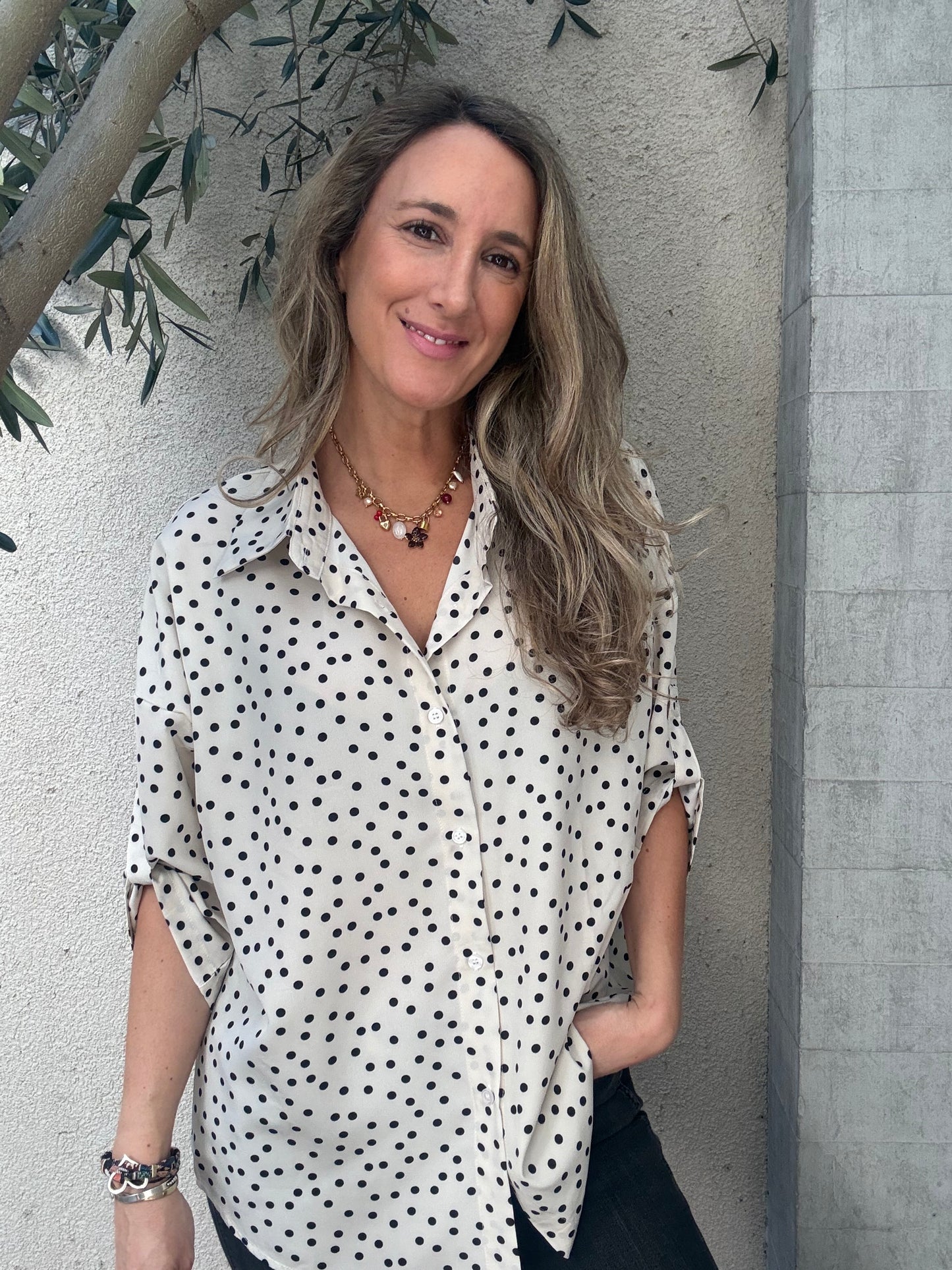 Blusa new lunares beige