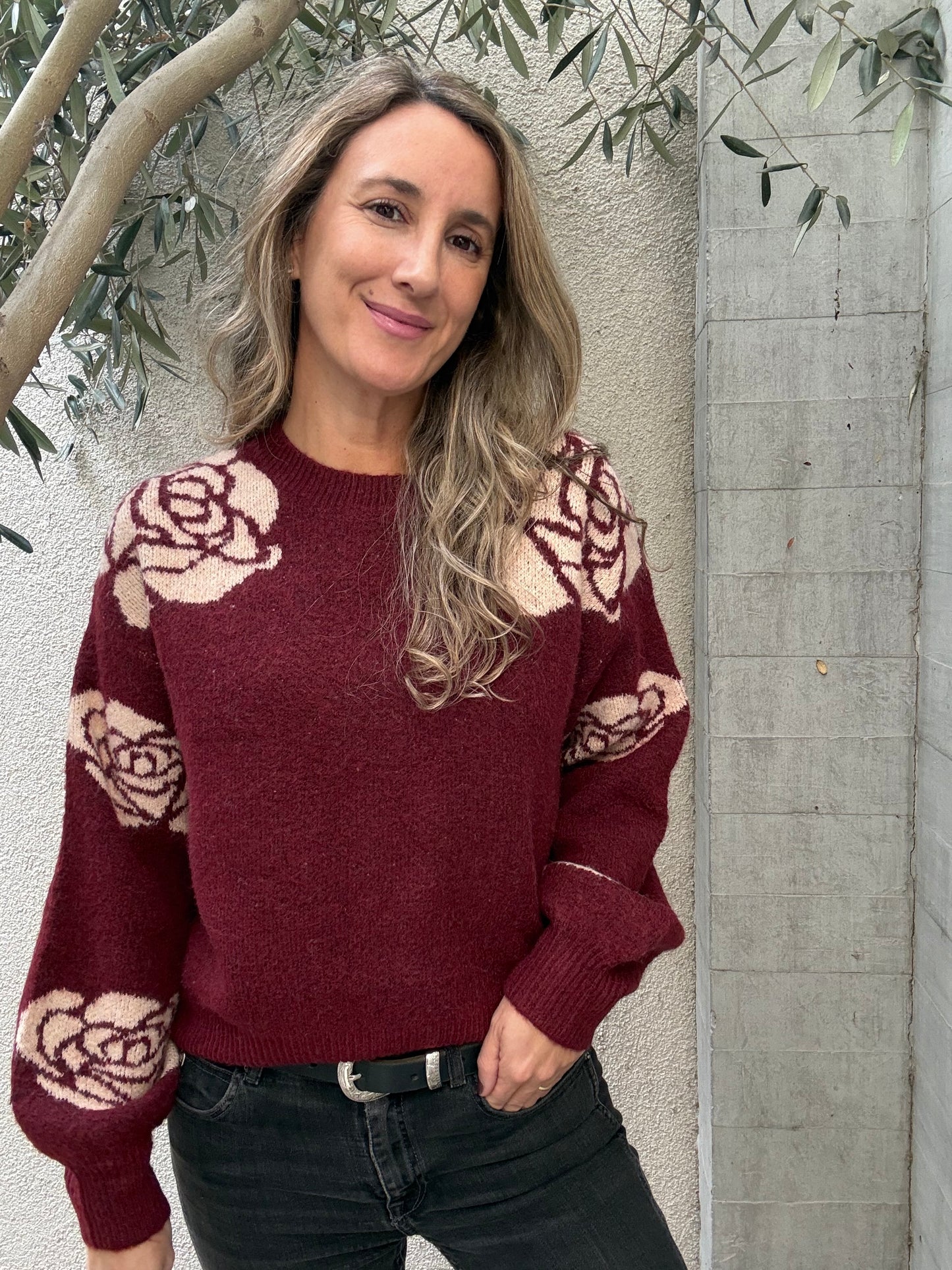 Sweater Flor Burdeo