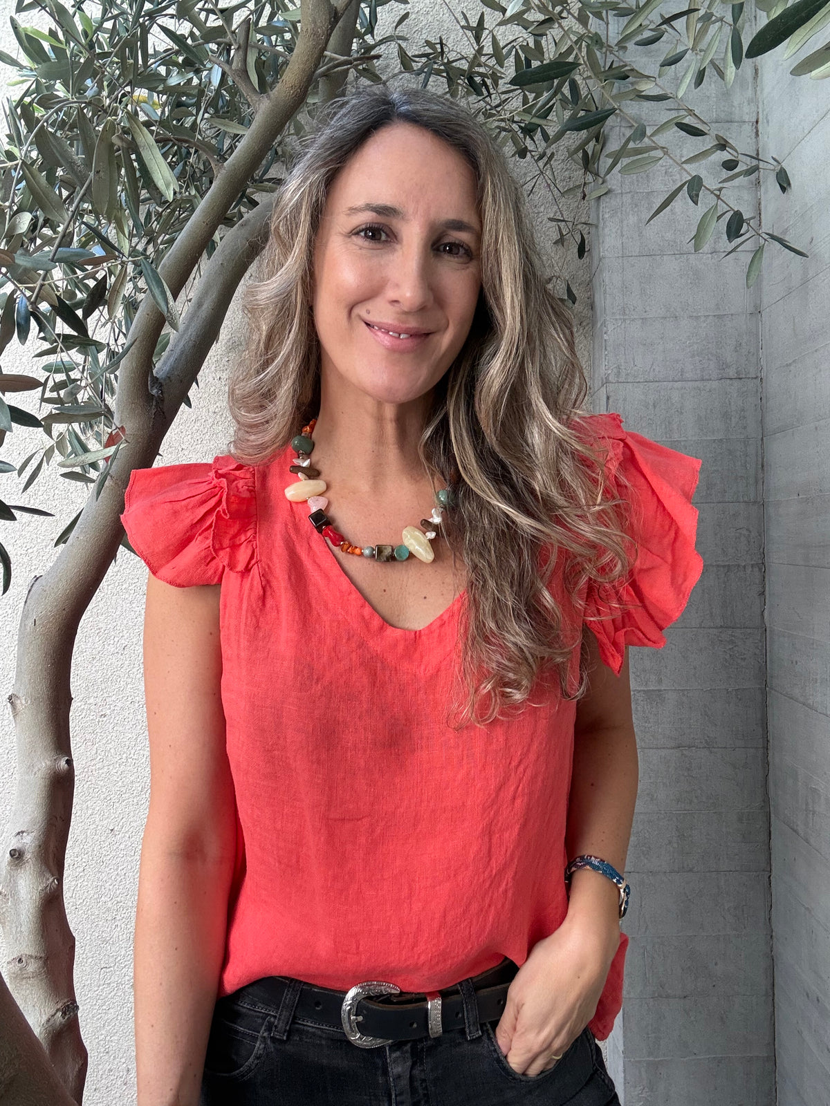 Blusa lino gallega coral