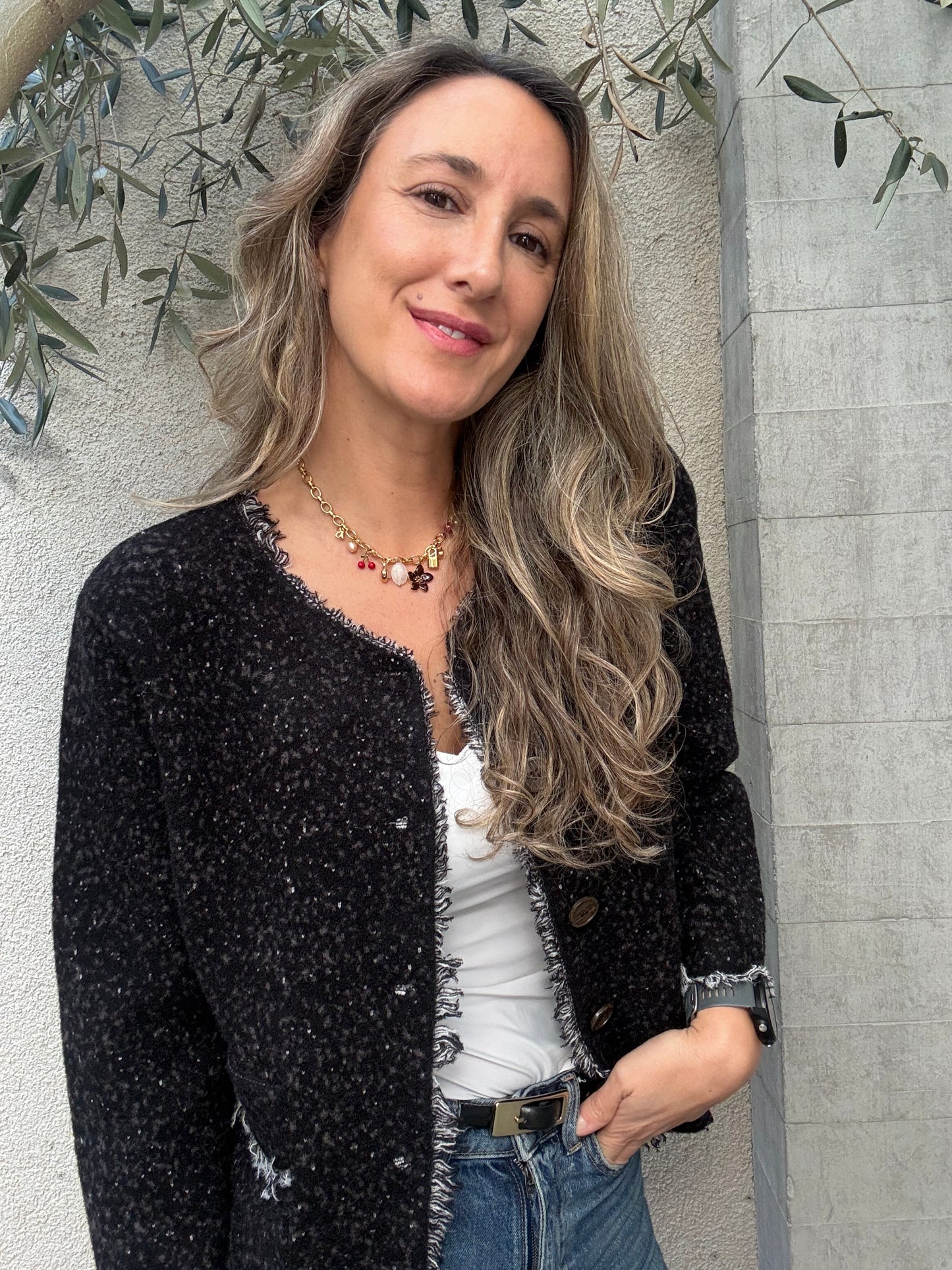 Chaqueta jaspeada gris oscuro