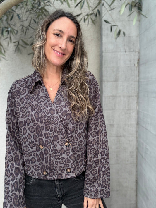 Chaqueta suede print gris