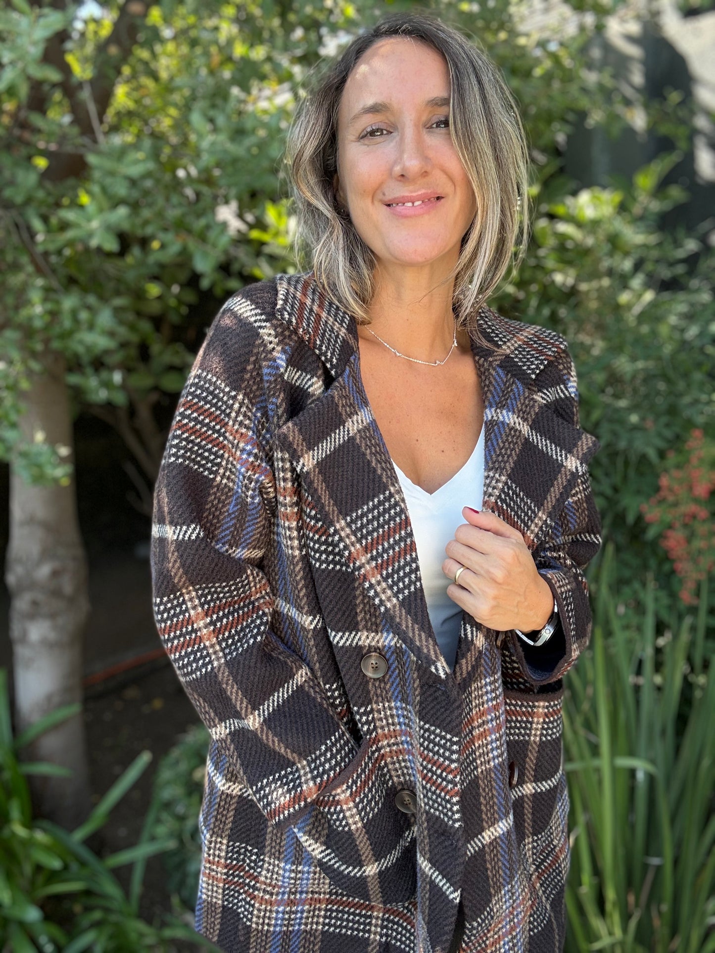 Chaqueta escocesa café