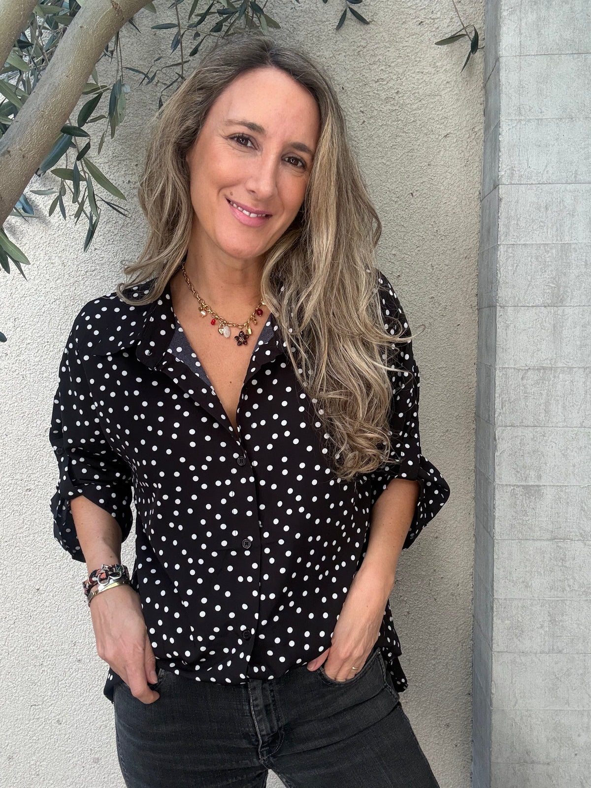 Blusa new lunares negra