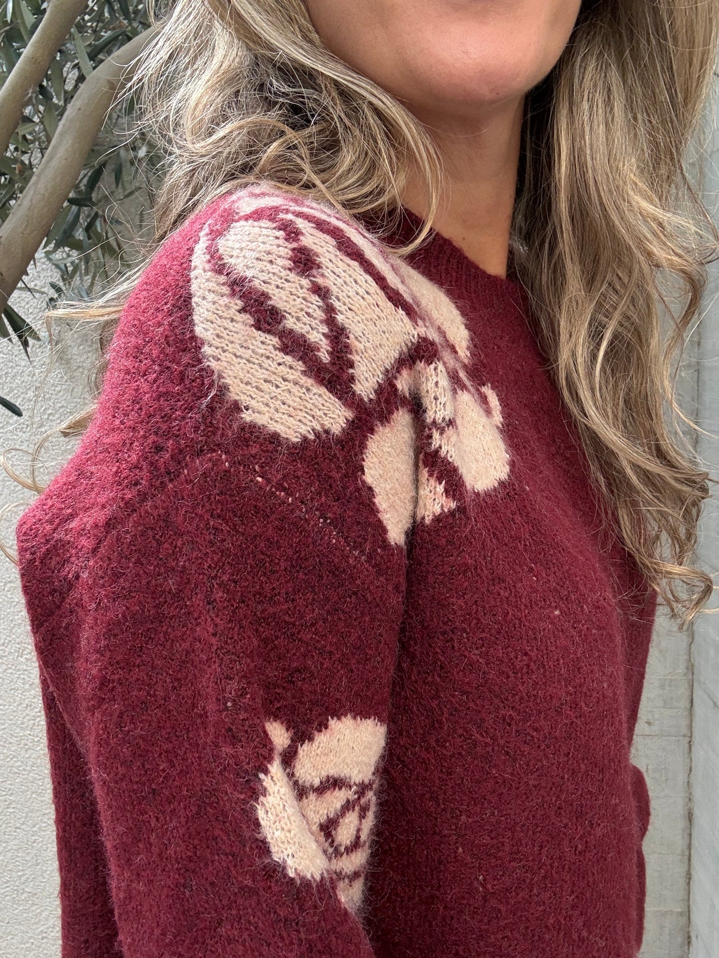 Sweater Flor Burdeo