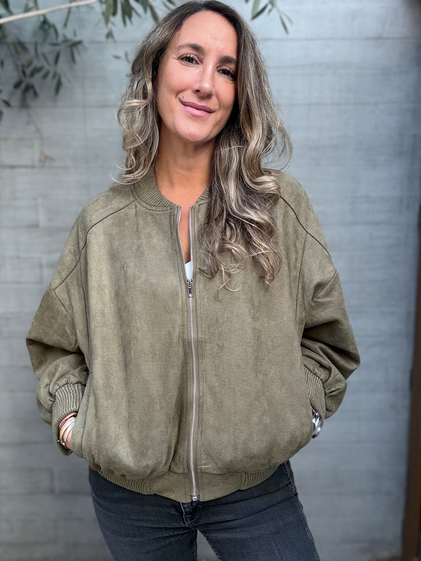 Bomber gamuza verde