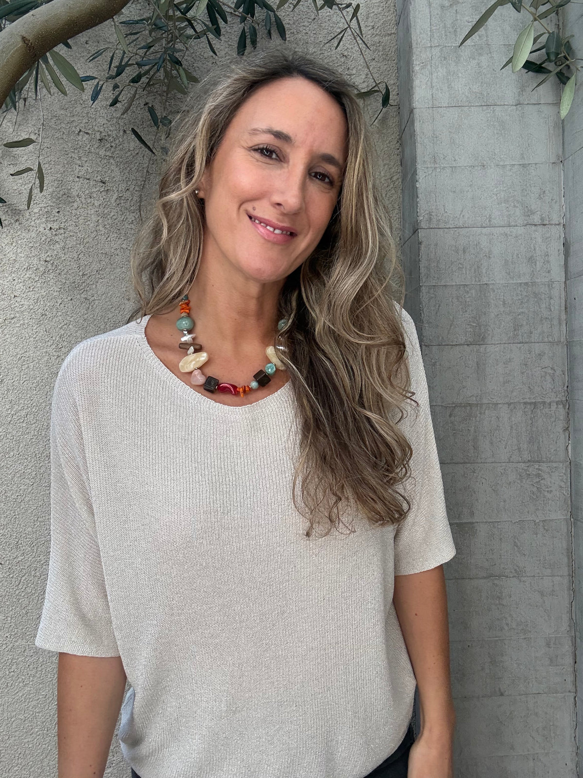 Chalequito lurex hilo beige