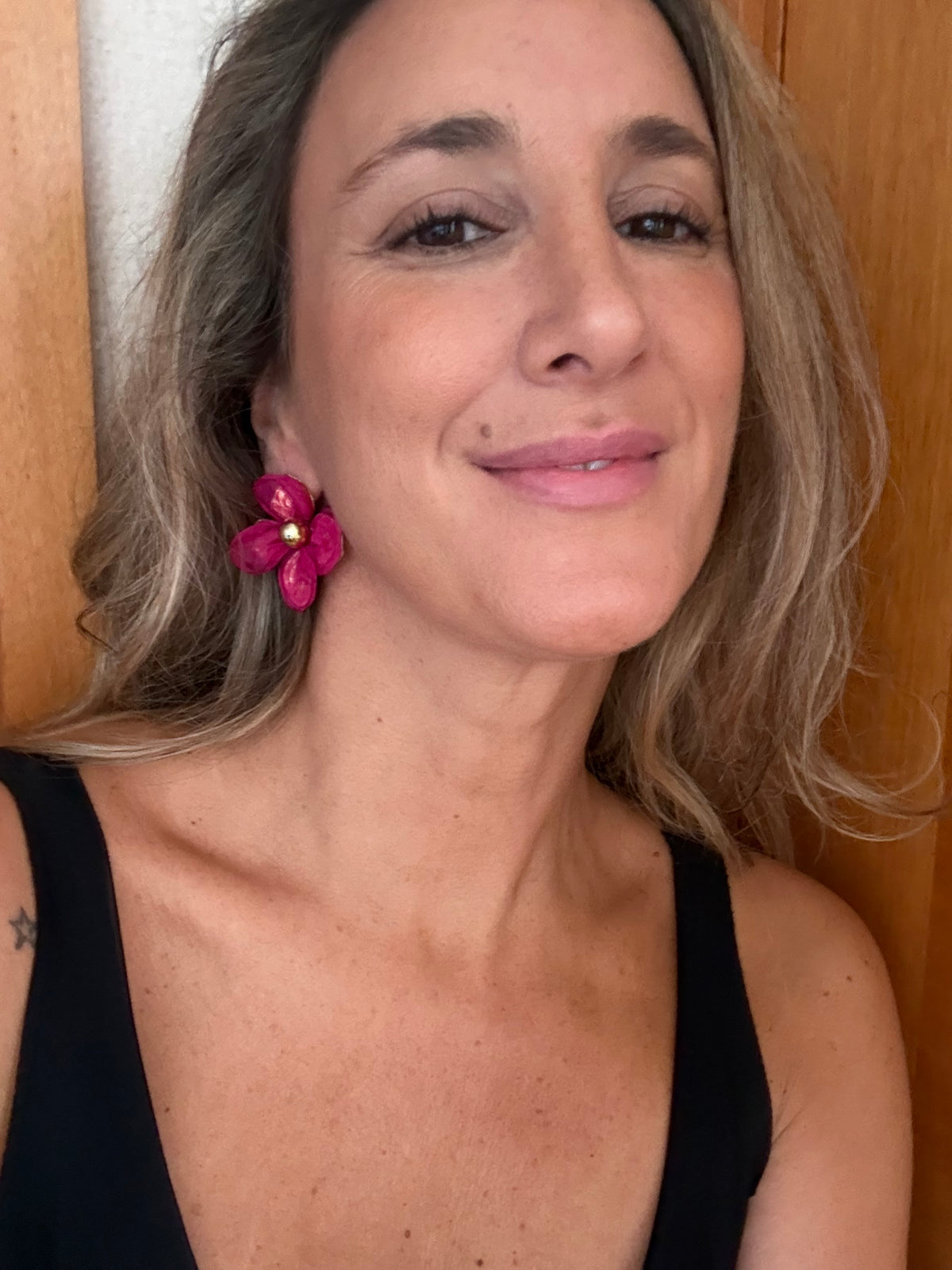 Aros Super flores fucsia