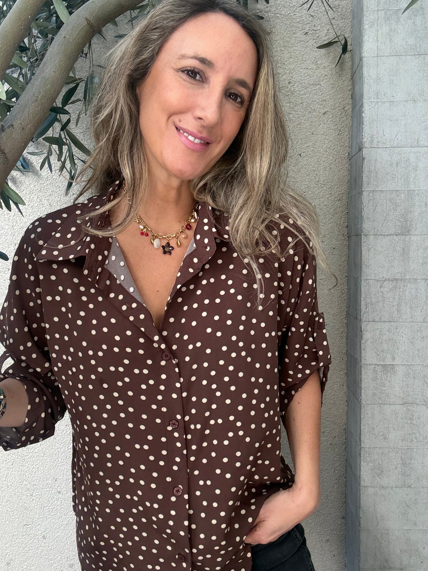 Blusa new lunares café