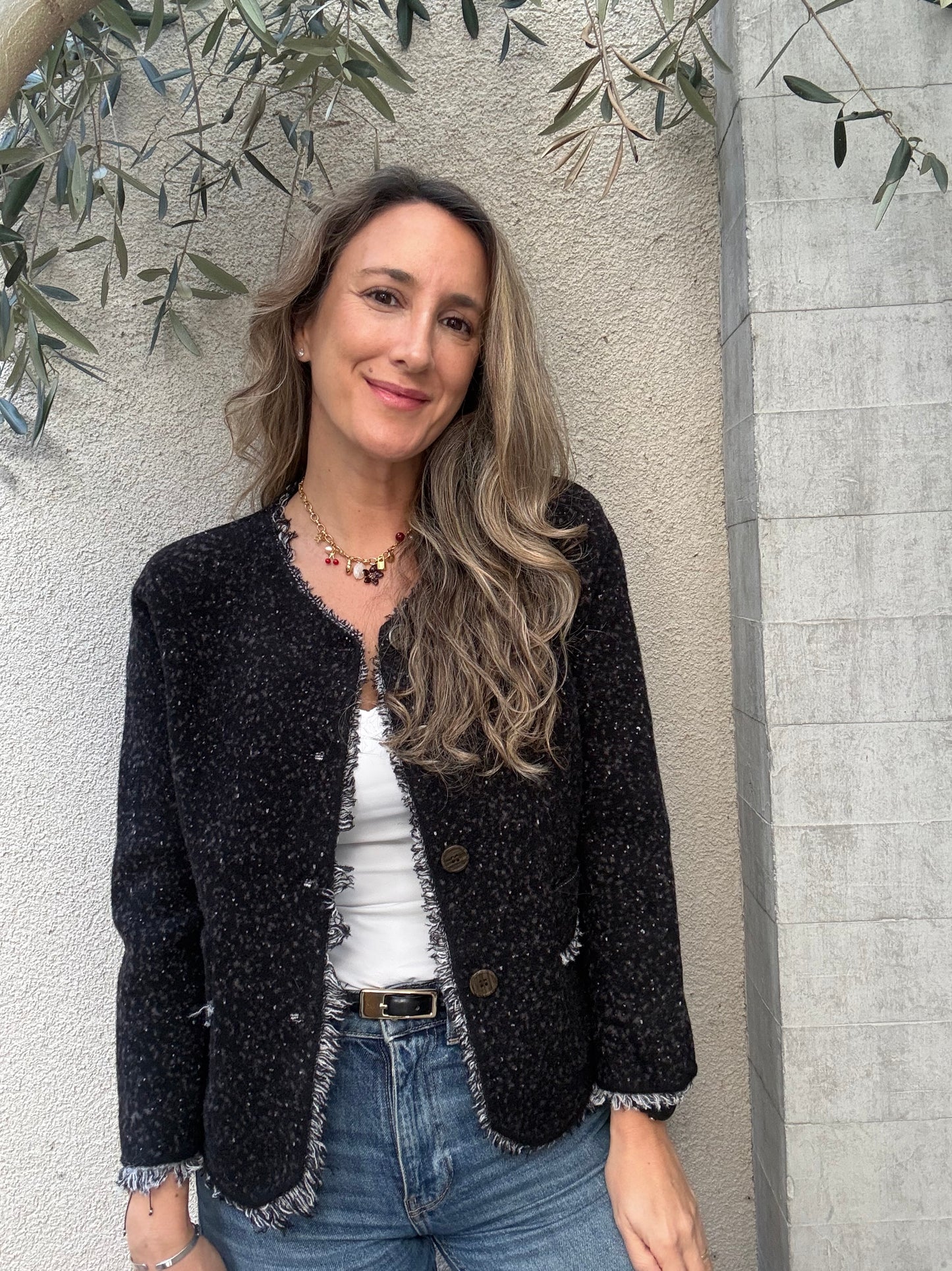 Chaqueta jaspeada gris oscuro