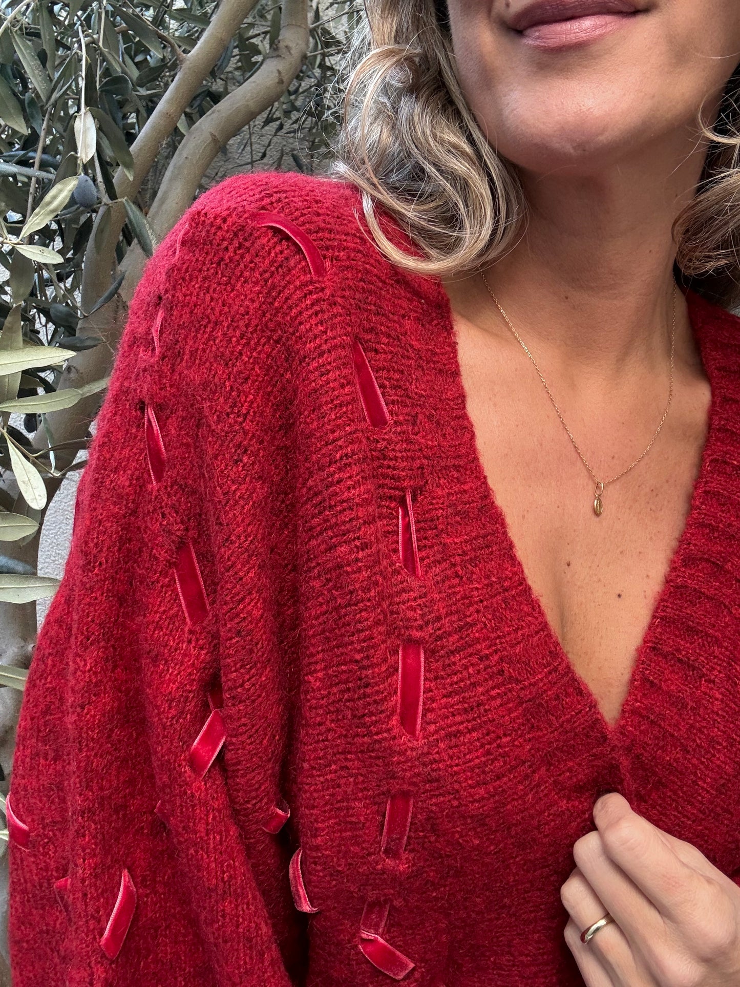 Chaleco cintas gamuza rojo