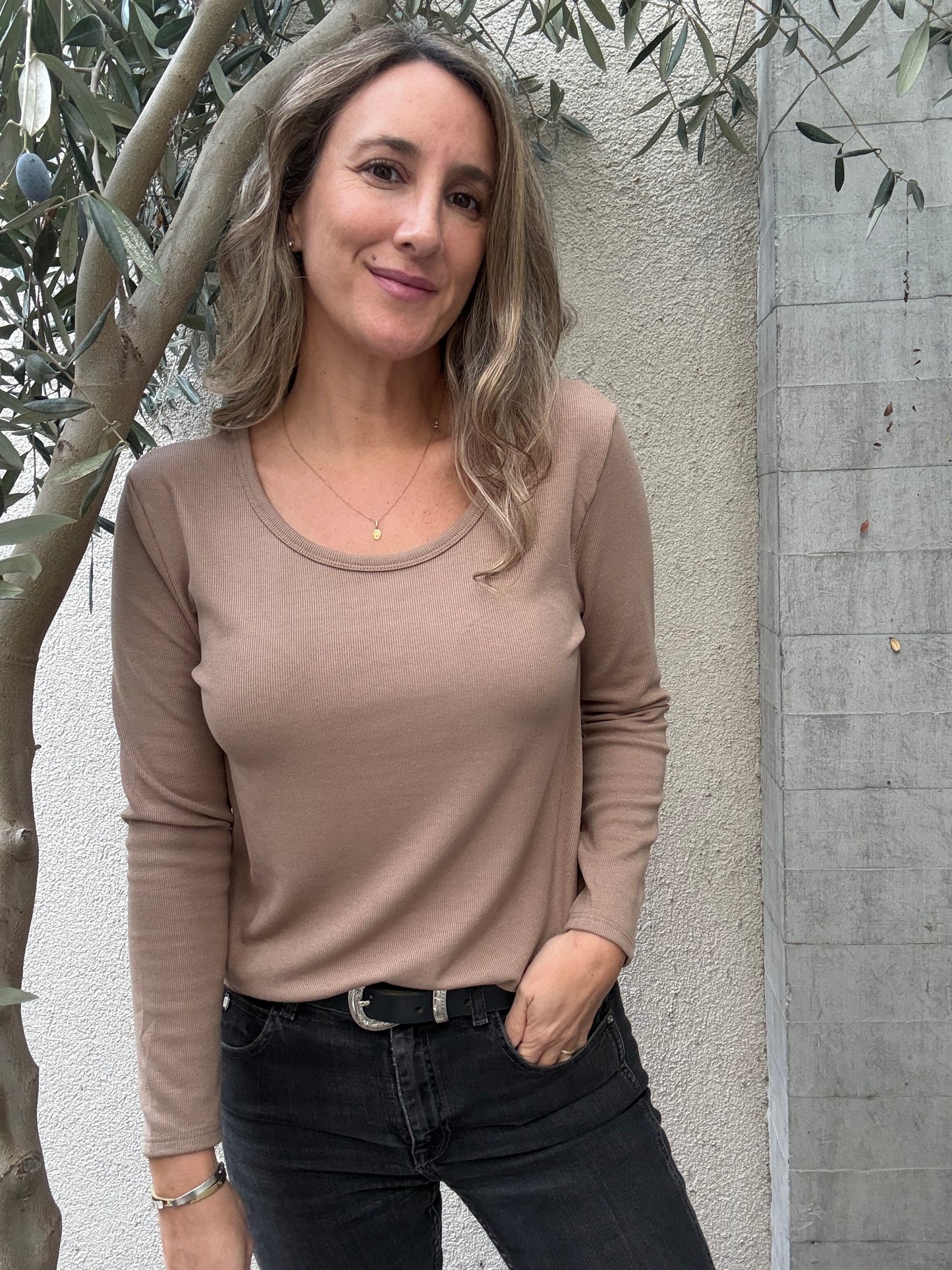 Polera simple microfibra café moro