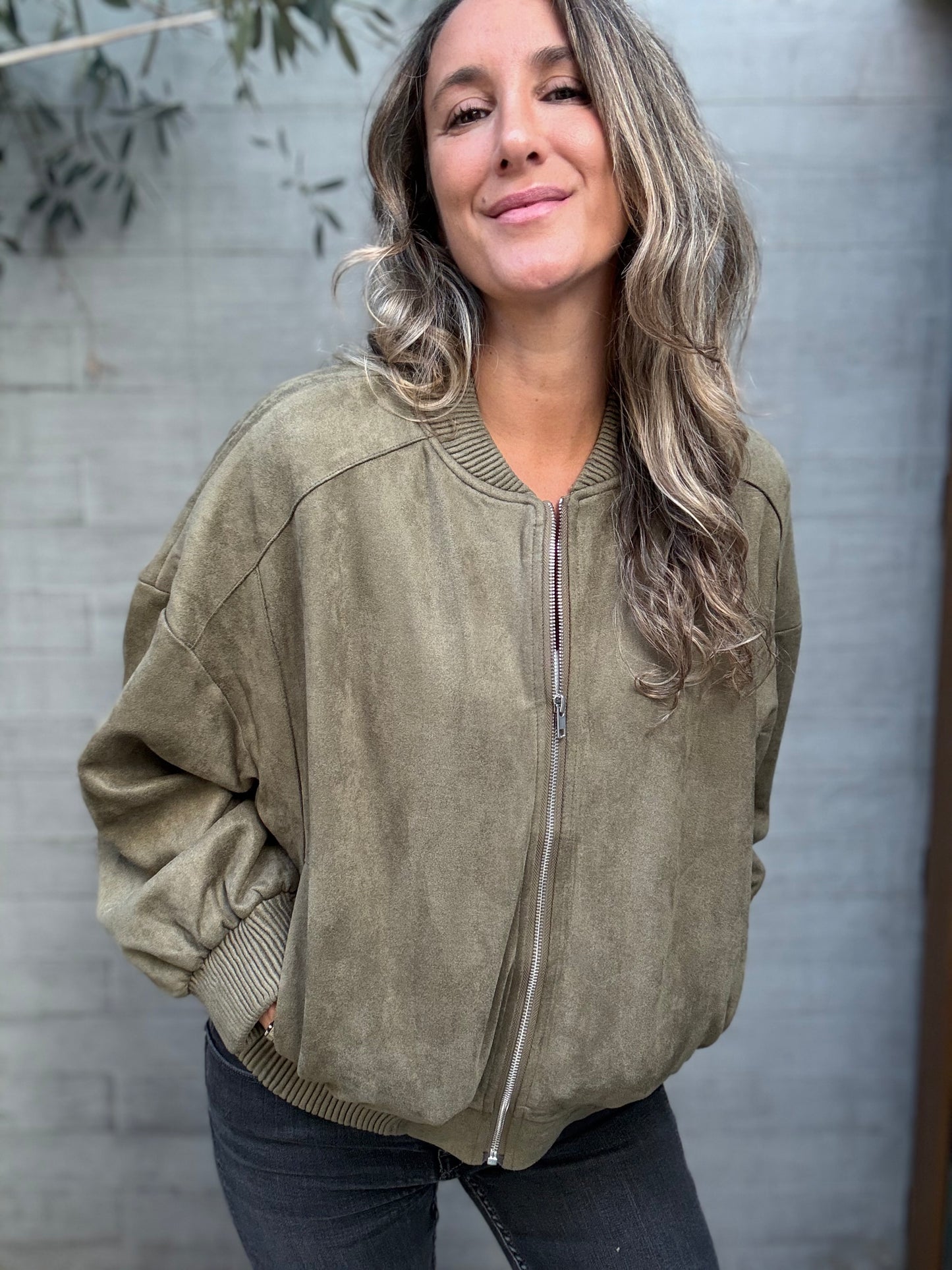Bomber gamuza verde