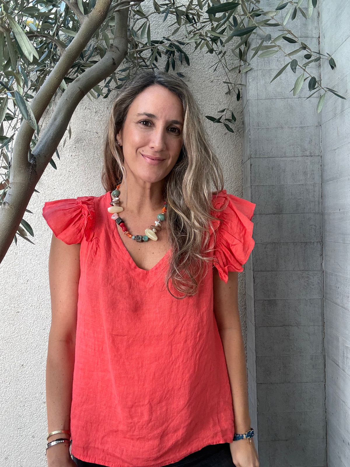 Blusa lino gallega coral