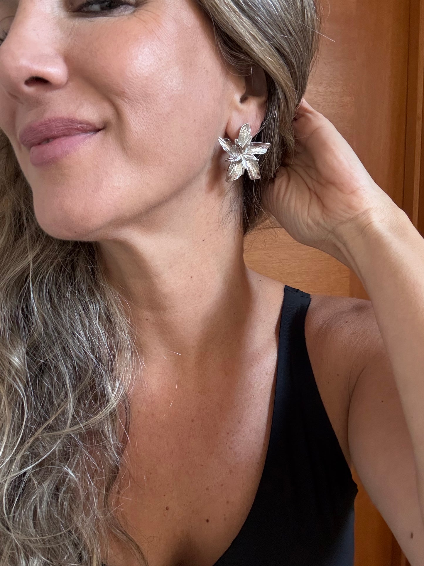 Aros Flor plateados