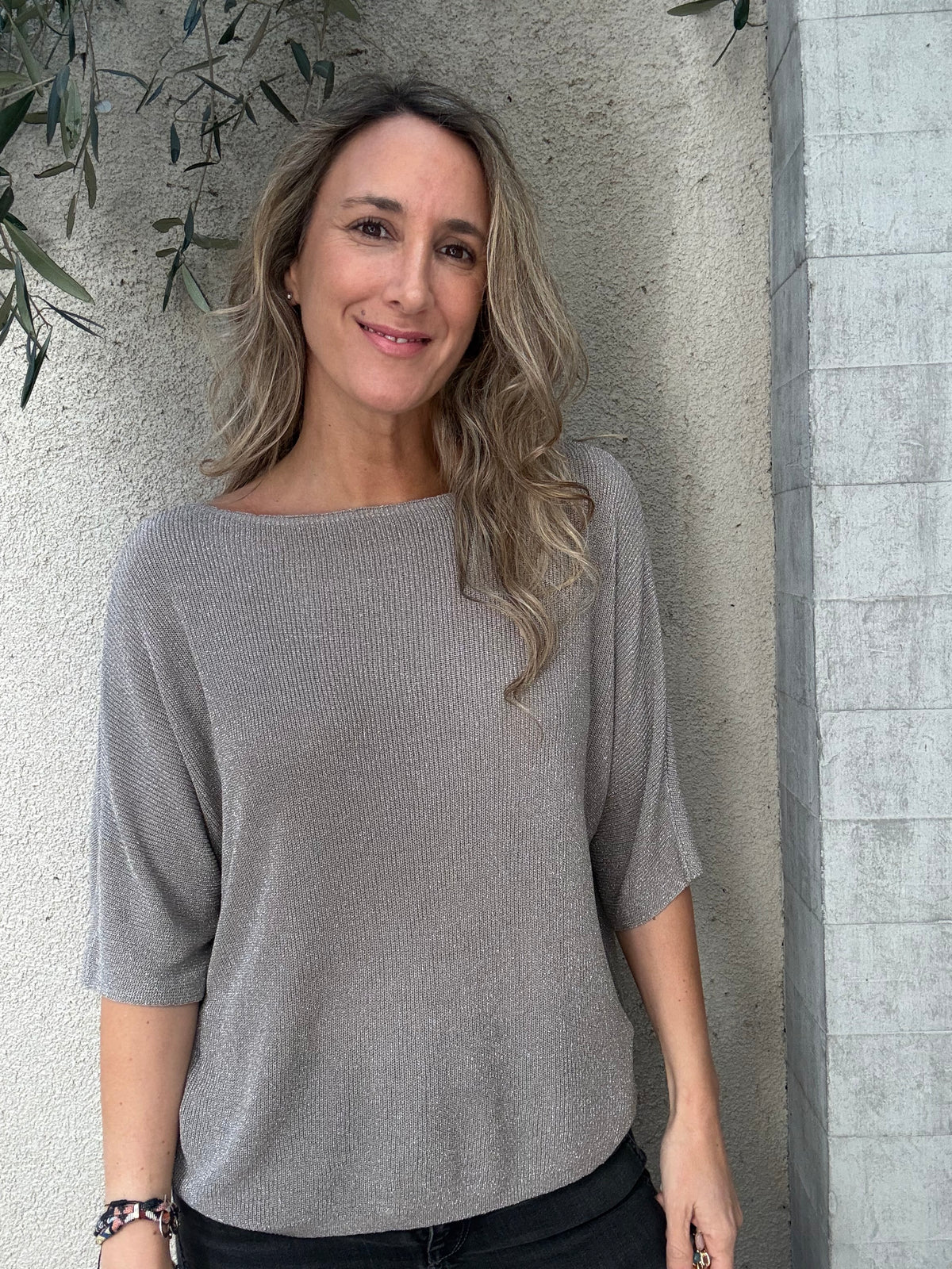 Chalequito lurex hilo taupe