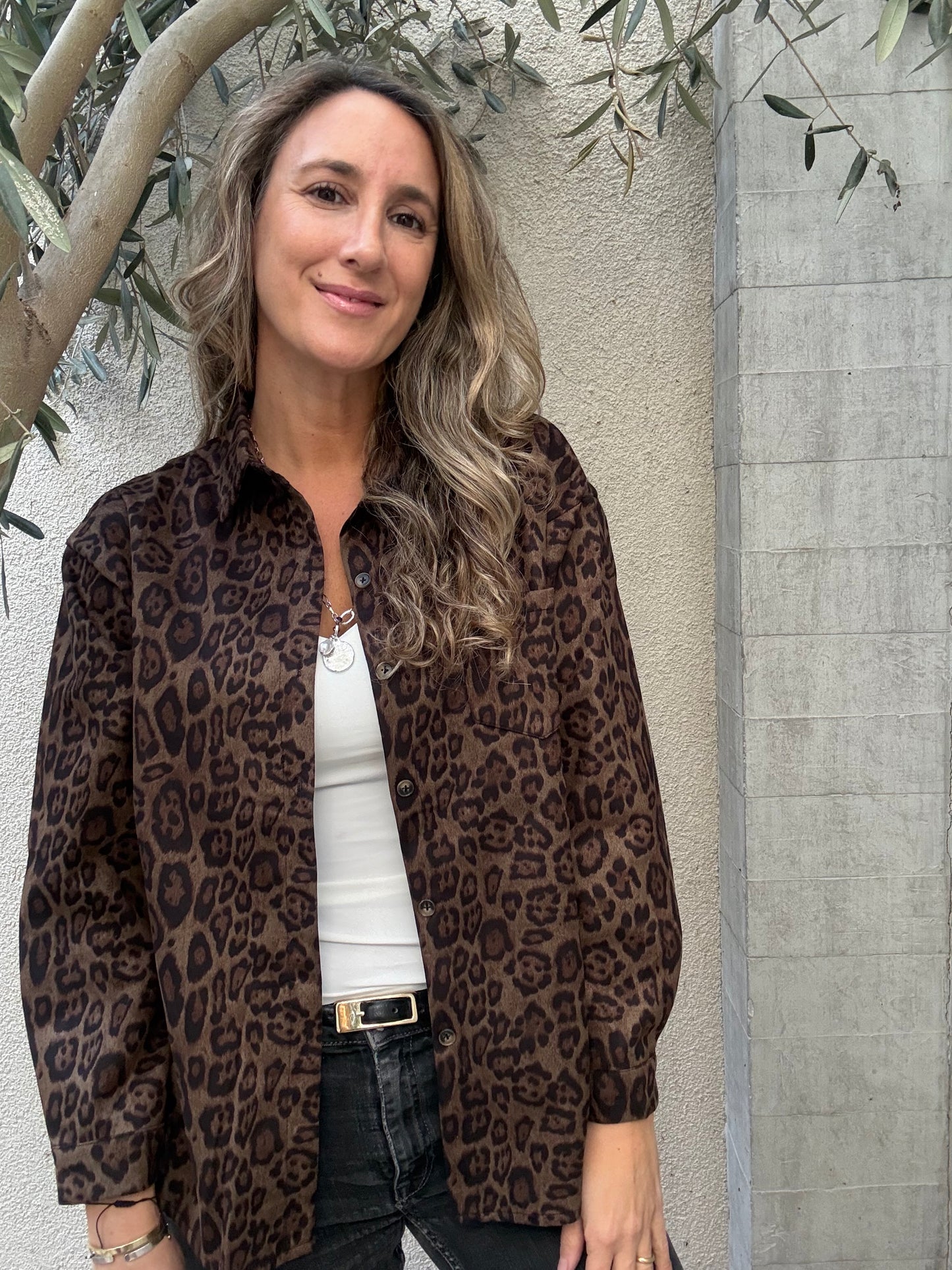 Blusa suede print camel verdoso