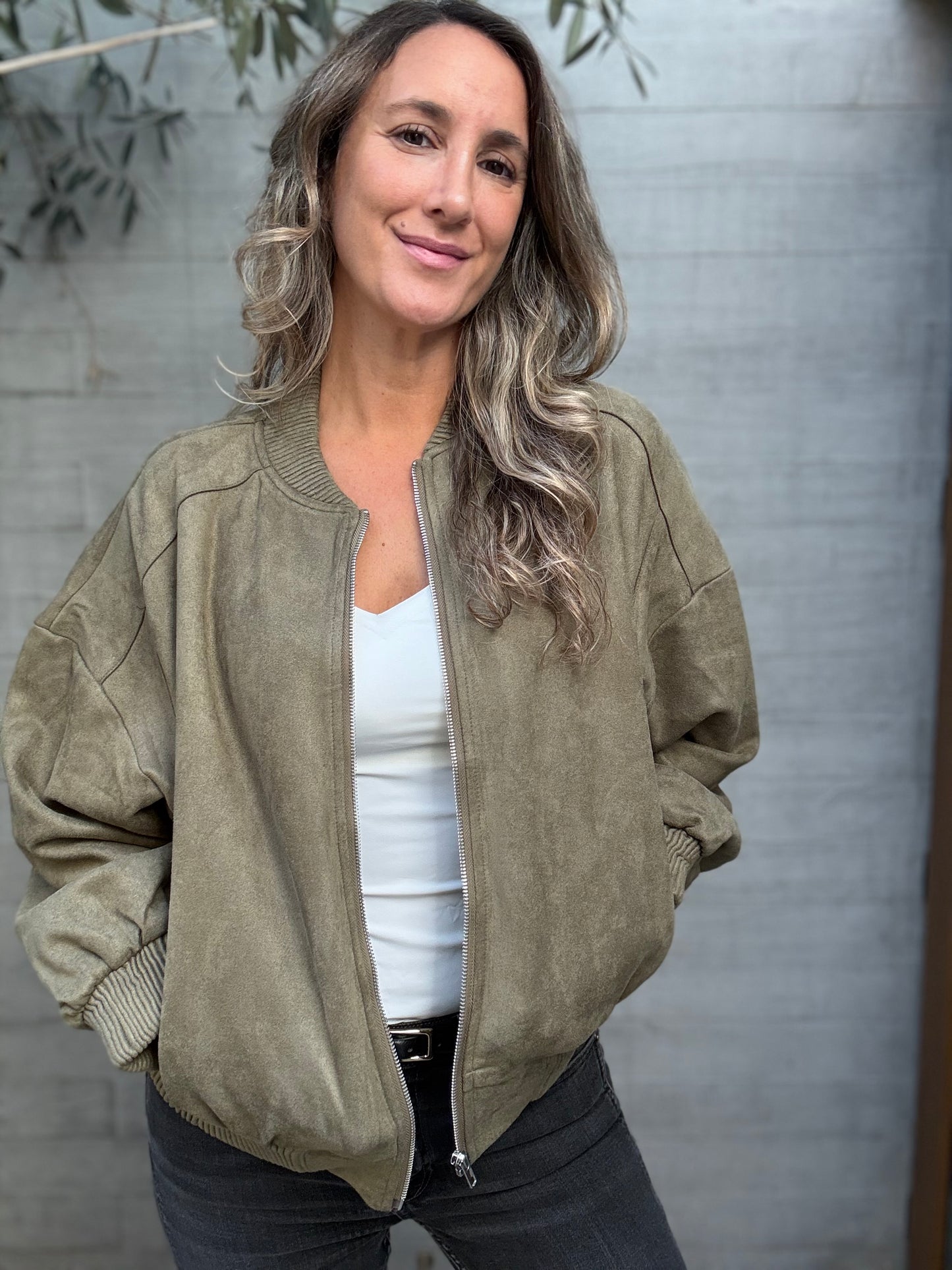 Bomber gamuza verde